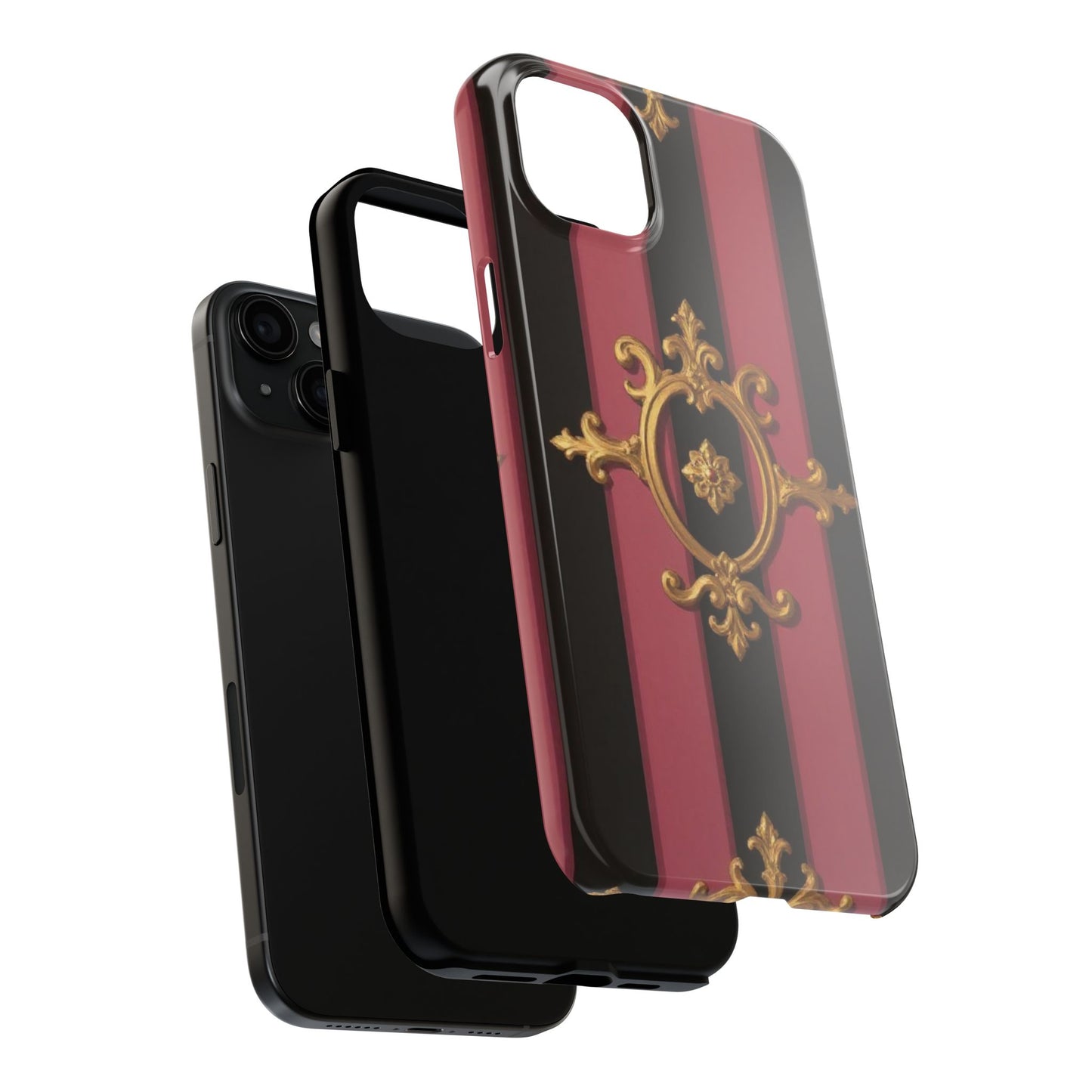 Elegant Black & Mauve Striped Gold Baroque Tough Phone Cases, Luxe Phone Covers, Fashionable Mobile Cases, Gift for Her, Holiday Phone Accessories