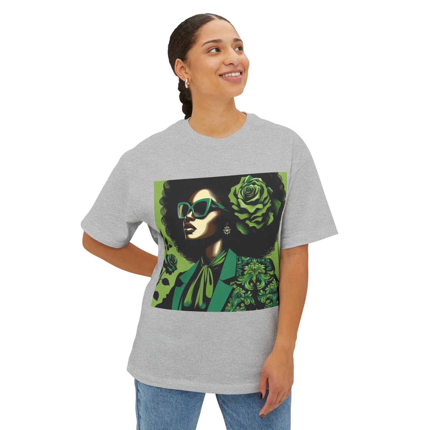 Chic Floral Statement Tee, Stylish Graphic Top, Fashion Gift, Oversized Fit, Trendy Apparel for Women - Lady in Green Damask