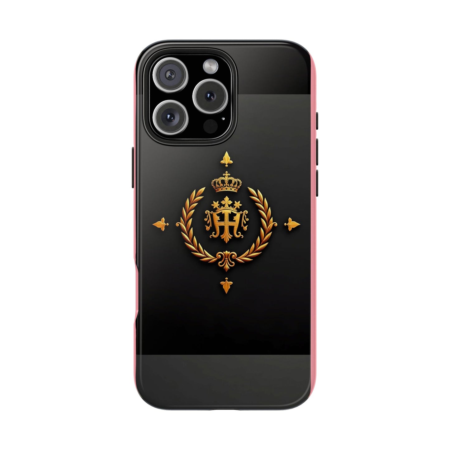 Tough Phone Case with Regal Design - Elegant Phone Protection, Gift for Him/Her, Royalty Inspired - Pink Striped Gold Crest