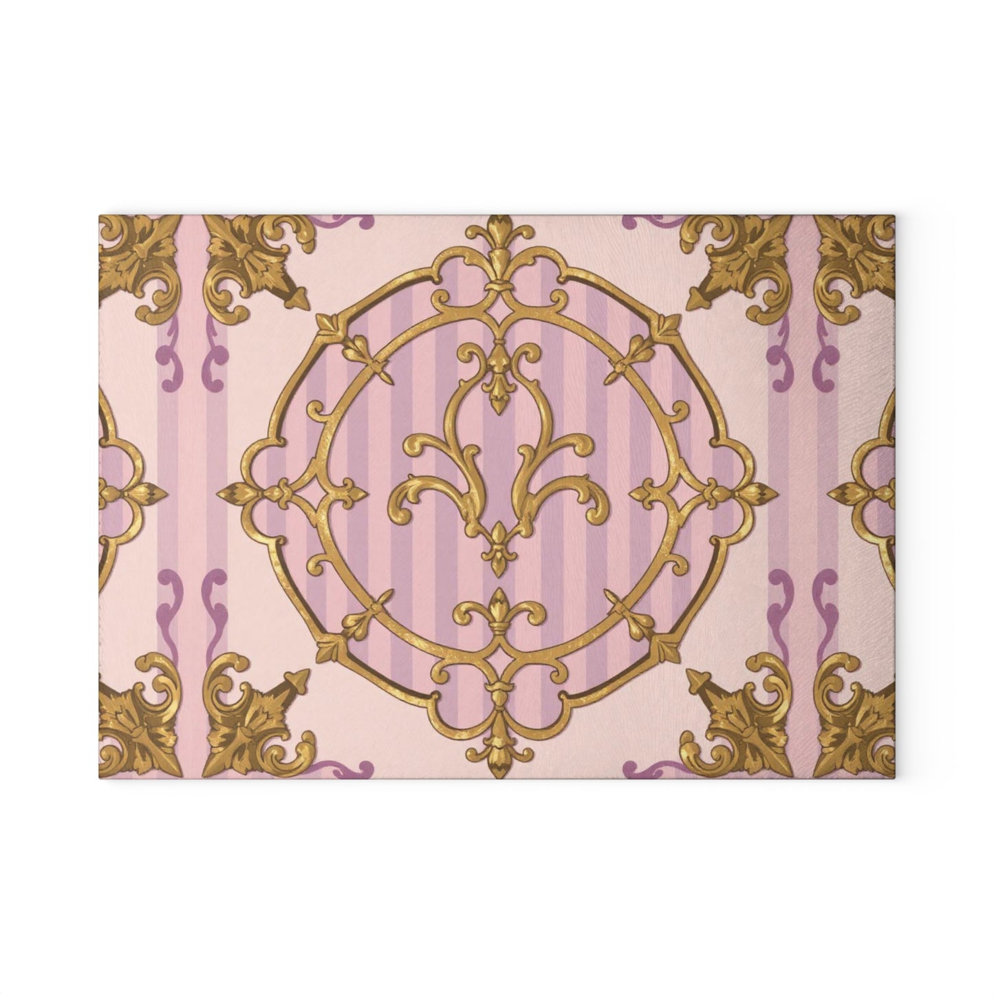Lavender & Alabaster Striped Gold Baroque Design Glass Cutting Board, Elegant Kitchen Decor, Unique Gift for Home, Birthday, Wedding, Housewarming