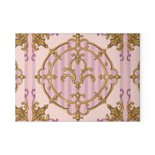 Lavender & Alabaster Striped Gold Baroque Design Glass Cutting Board, Elegant Kitchen Decor, Unique Gift for Home, Birthday, Wedding, Housewarming