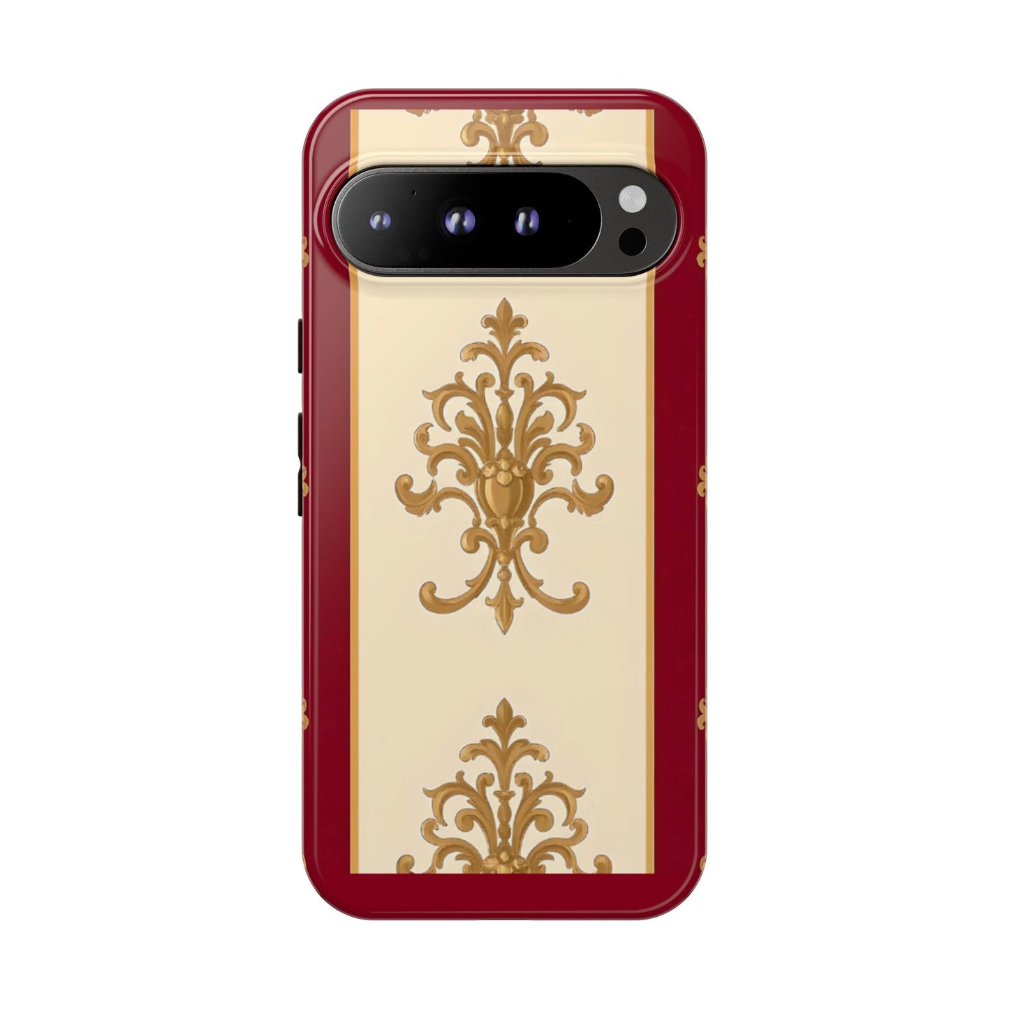 Elegant Floral Motif Phone Case - Tough Cases with Vintage Design - Dusk Red Striped Gold Damask