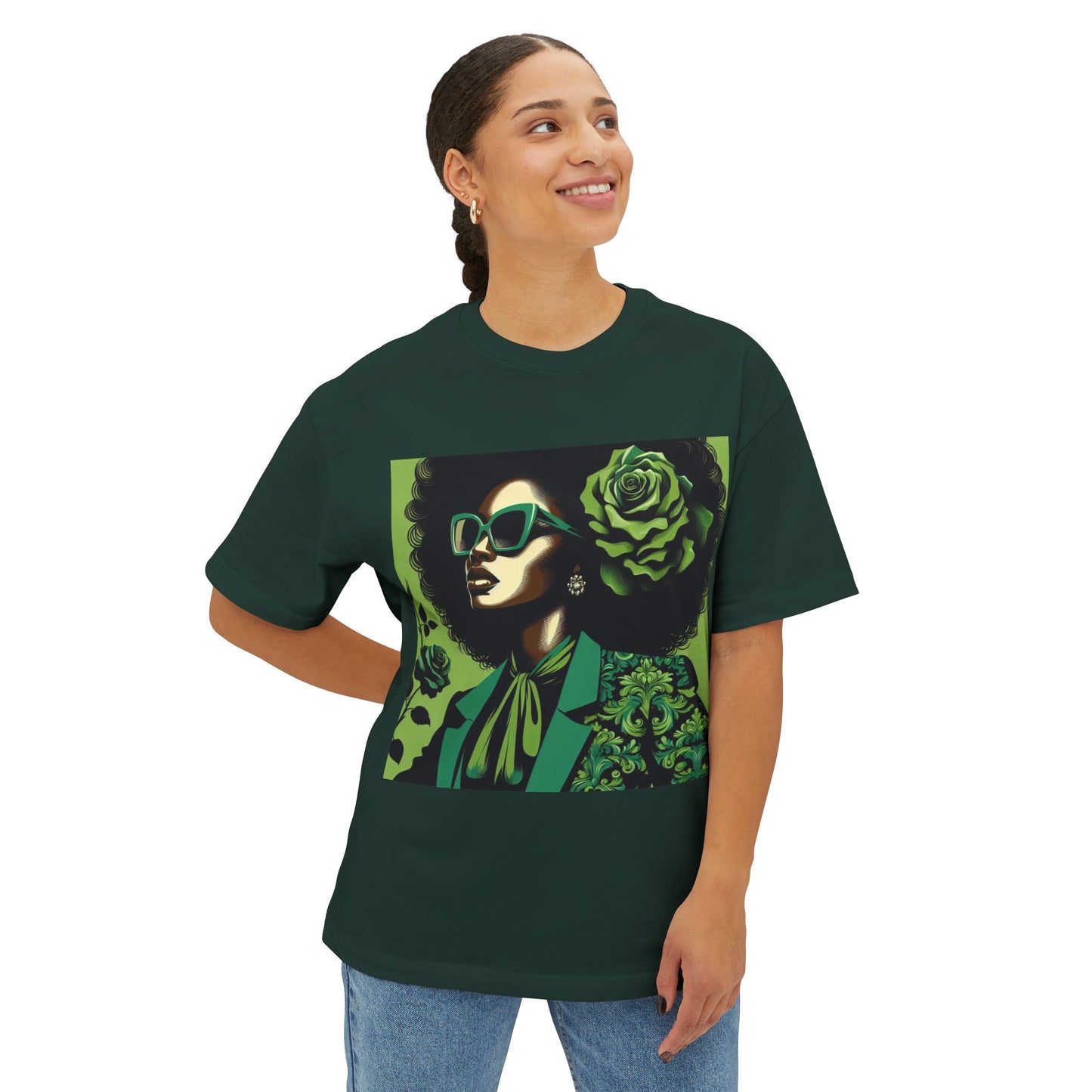 Chic Floral Statement Tee, Stylish Graphic Top, Fashion Gift, Oversized Fit, Trendy Apparel for Women - Lady in Green Damask