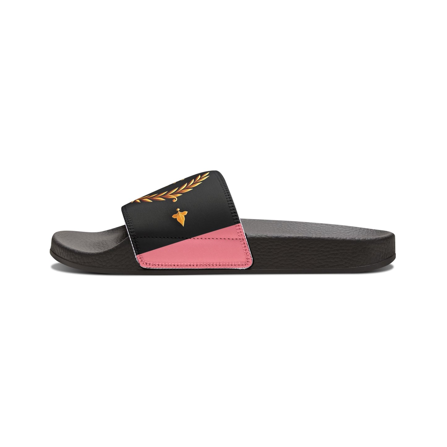 Chic Women's Removable-Strap Sandals | Stylish Summer Footwear, Pool Slides, Casual Beach Shoes, Vacation Footwear - Pink Striped Gold Crest
