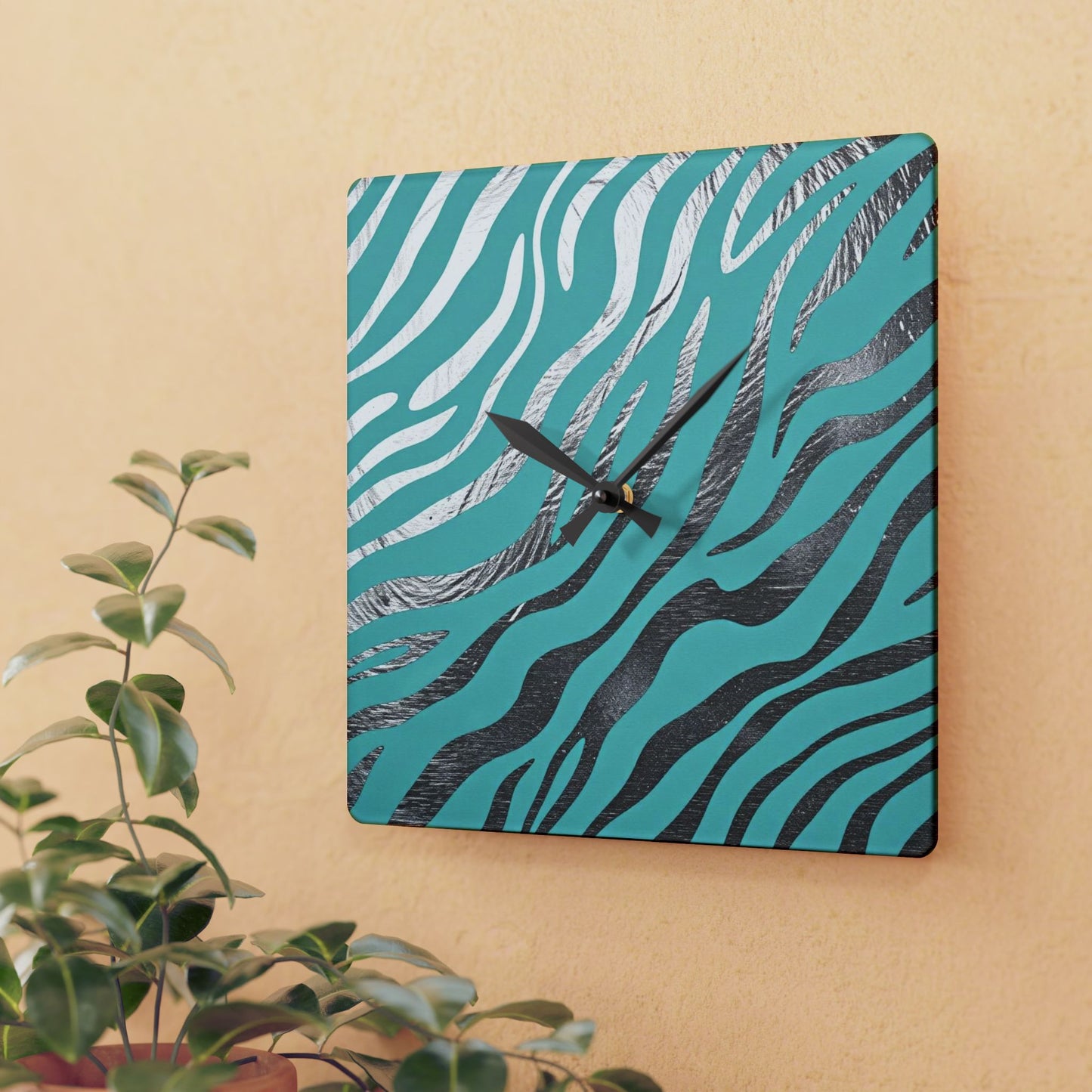 Stylish Zebra Print Acrylic Wall Clock - Modern Home Decor -  Aqua & Silver