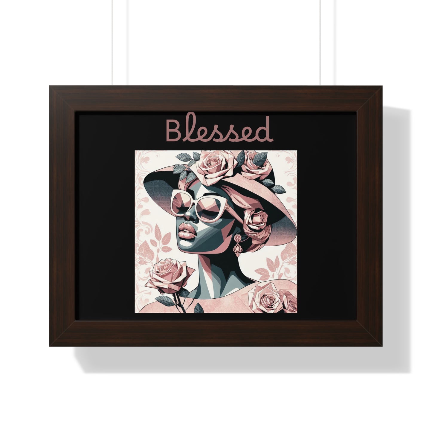 Framed Art Print: Blessed Floral Wall Decor, Inspirational Home Gift, Boho Art for Living Room, Stylish Gift for Friends, Modern Wall Art