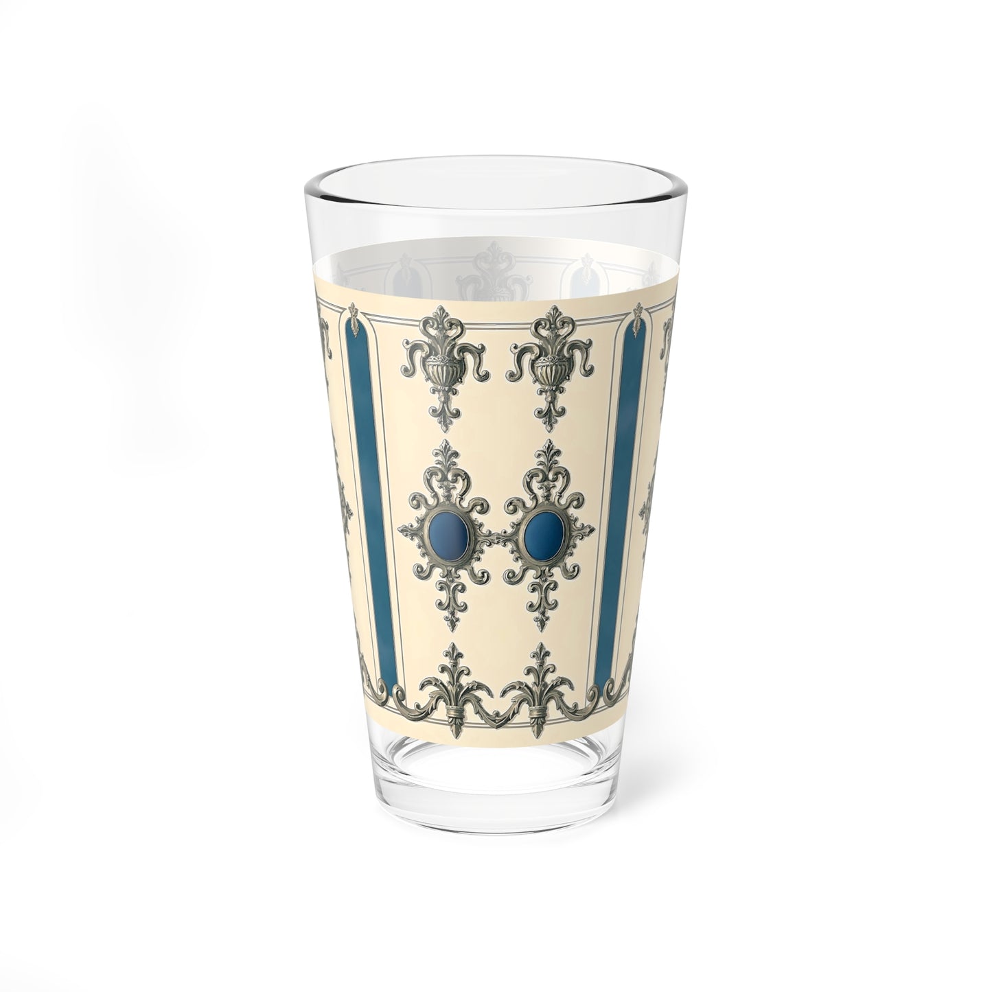 Elegant Vintage Mixing Glass - 16oz Cocktail Glass with Ornate Design - Alabaster & Ocean Blue Baroque