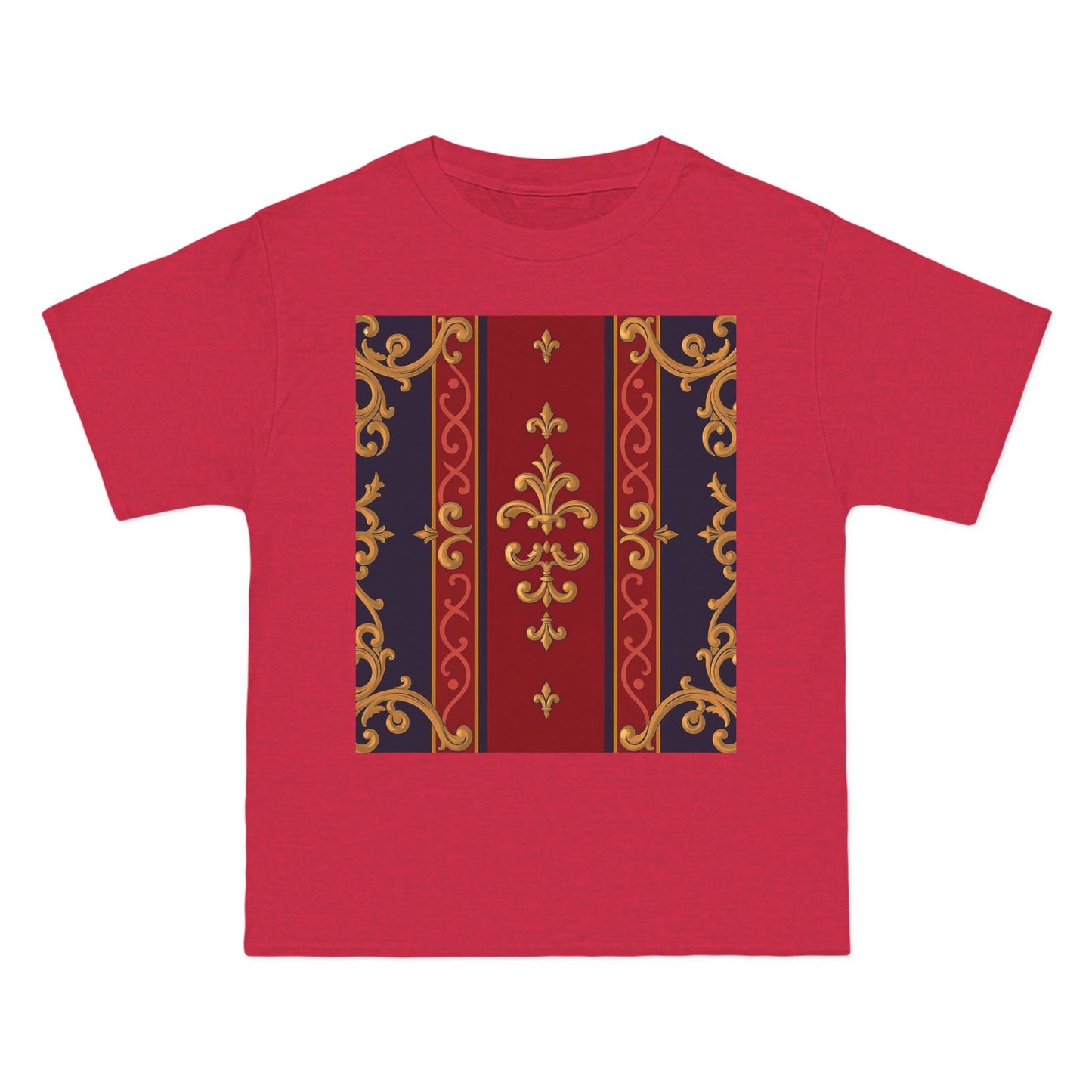 Elegant Baroque T-Shirt for Fashion Lovers, Casual Wear, Gift for Her, Unique Tee for Art Enthusiasts - Midnight Blue & Dusk Red Gold Baroque