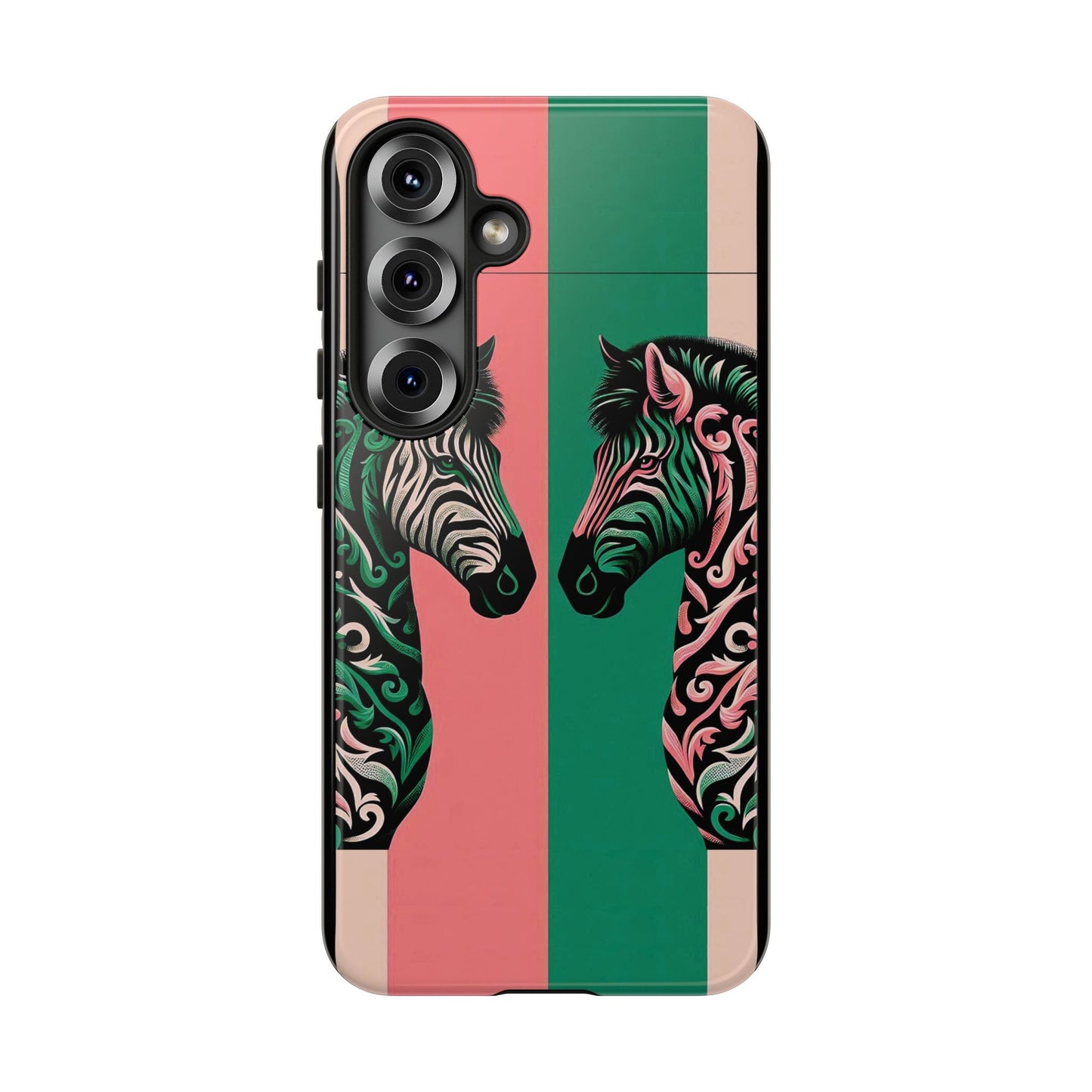 Phone Case - Elegant Pink & Green Zebra Damask Design