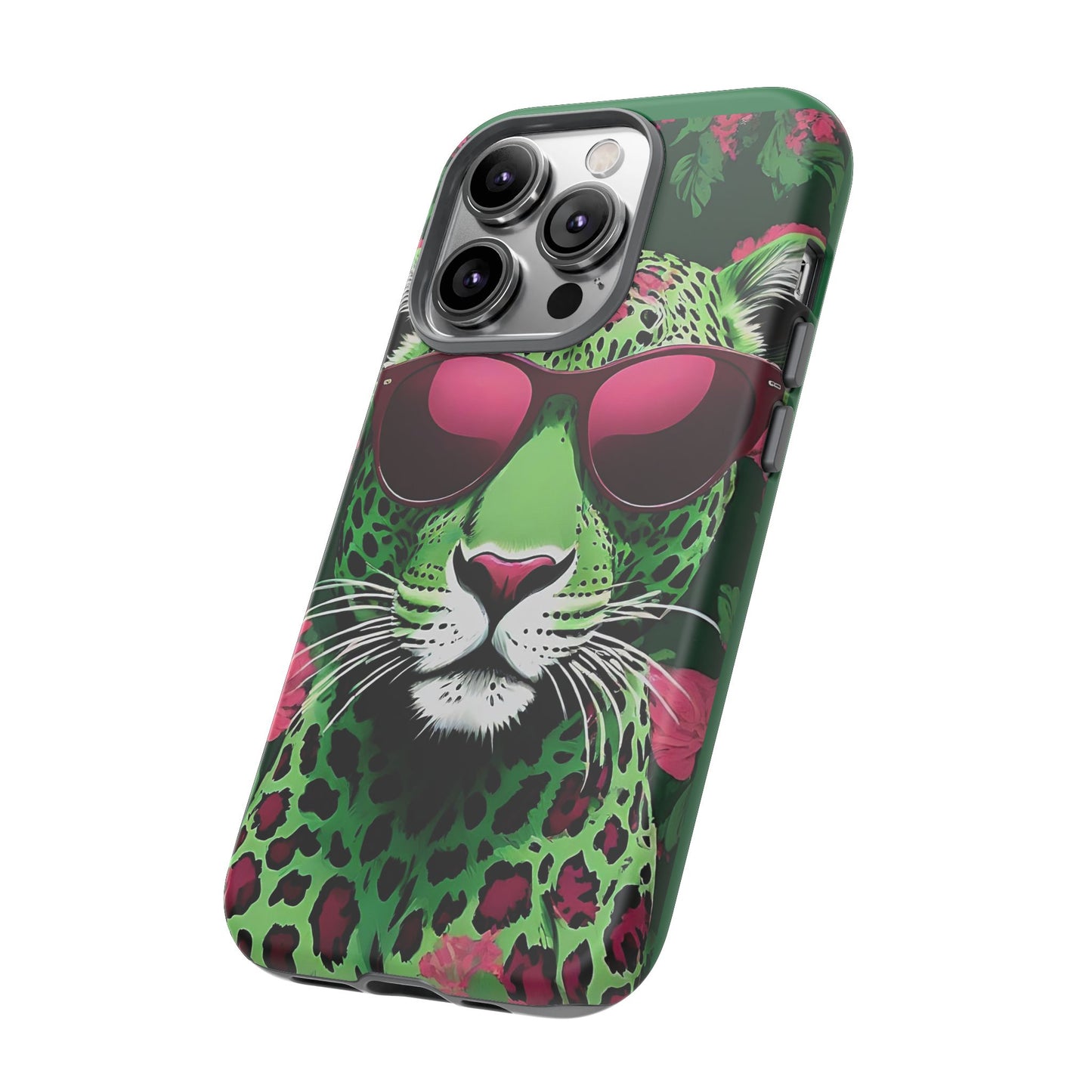 Phone Case - Lime Green & Burgundy Leopard In Sunglasses Design