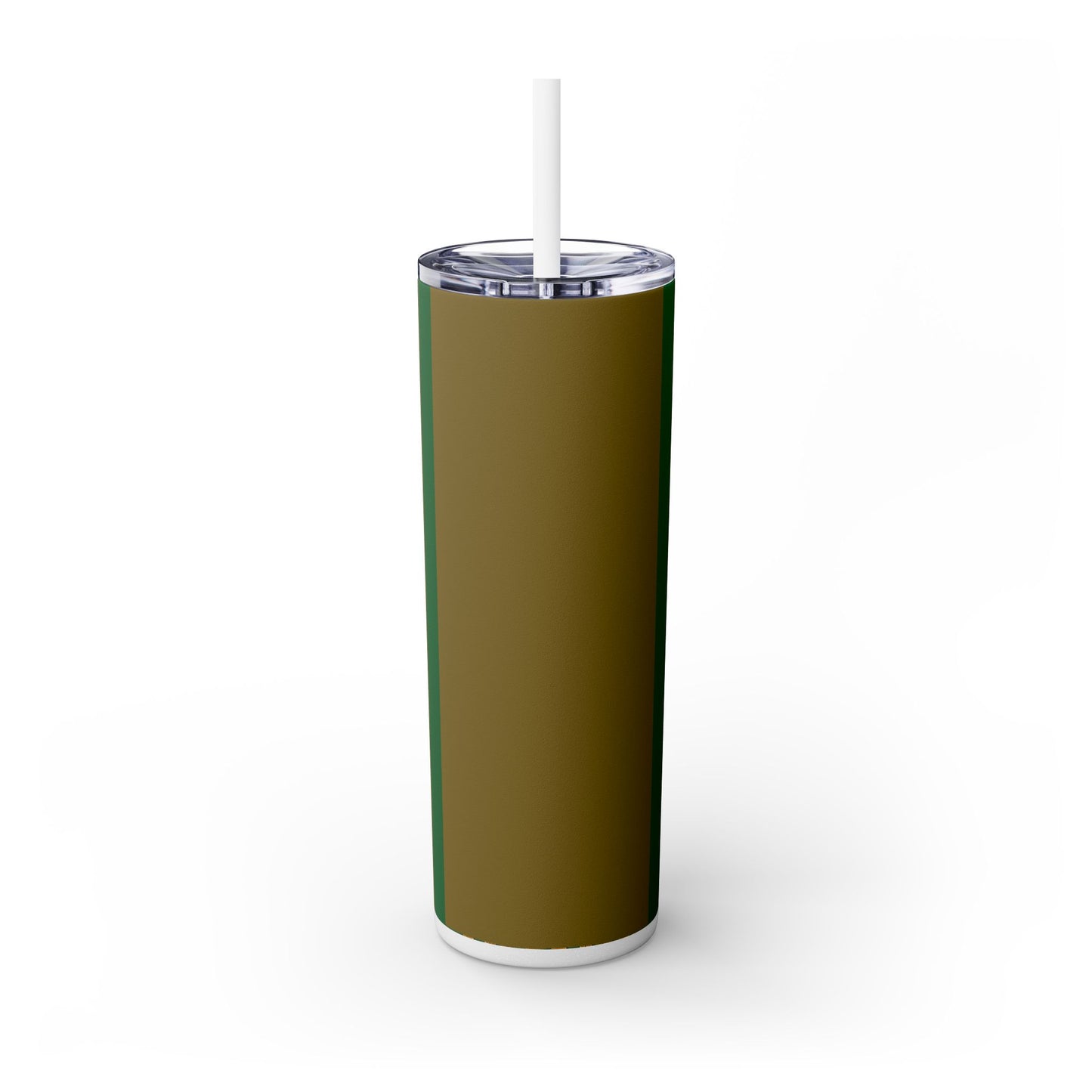 Elegant Green Pattern Skinny Tumbler with Straw, Stylish Drinkware, Gift for Her, Travel Mug, Home Decor, Floral Design - Olive Green Striped Rococo