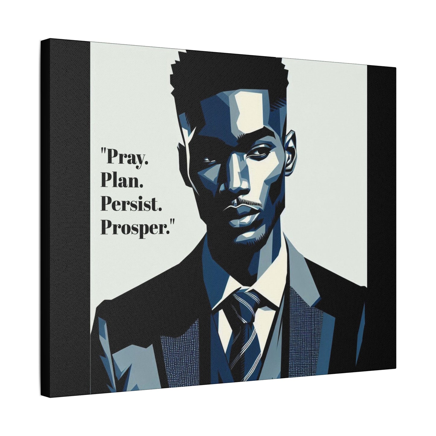 Afro Art Print Canvas, Wall Decor, Satin Stretched Canvas, African American Art, Office Decor, Home Decor - "Pray. Plan. Persist. Prosper."