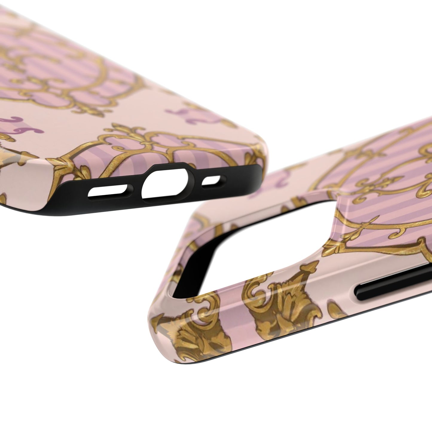 Elegant Vintage Phone Case, Tough Phone Case, Lavender & Alabaster Striped Gold Baroque Phone Cover, Stylish Phone Protector, Gift for Her