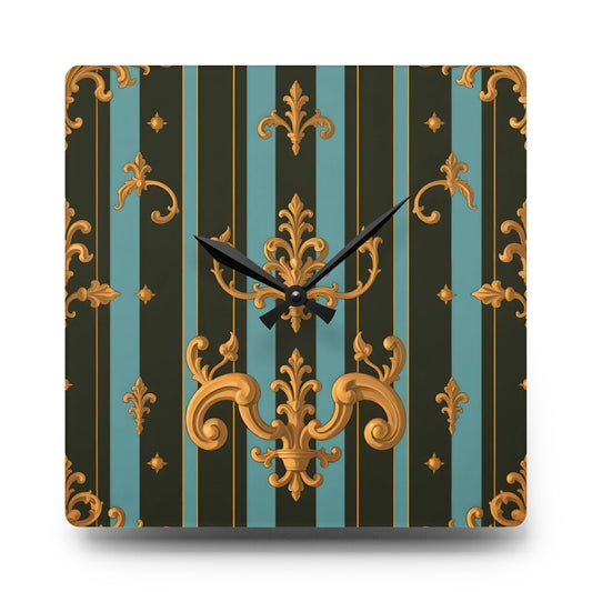 Elegant Vintage Acrylic Wall Clock, Home Decor Styles, Timepiece, Gift for Her, Wall Art - Black & Turquoise Striped Baroque