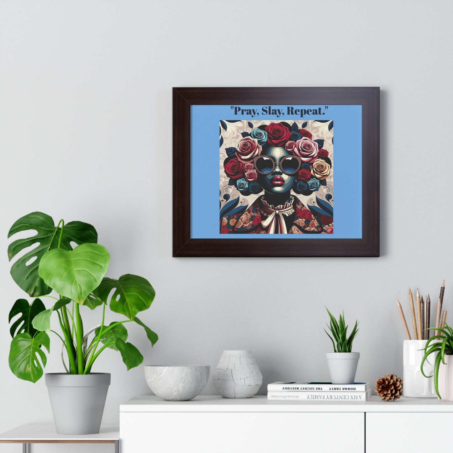 Empowering Art Print – "Pray, Slay, Repeat" Framed Poster for Inspirational Home Decor