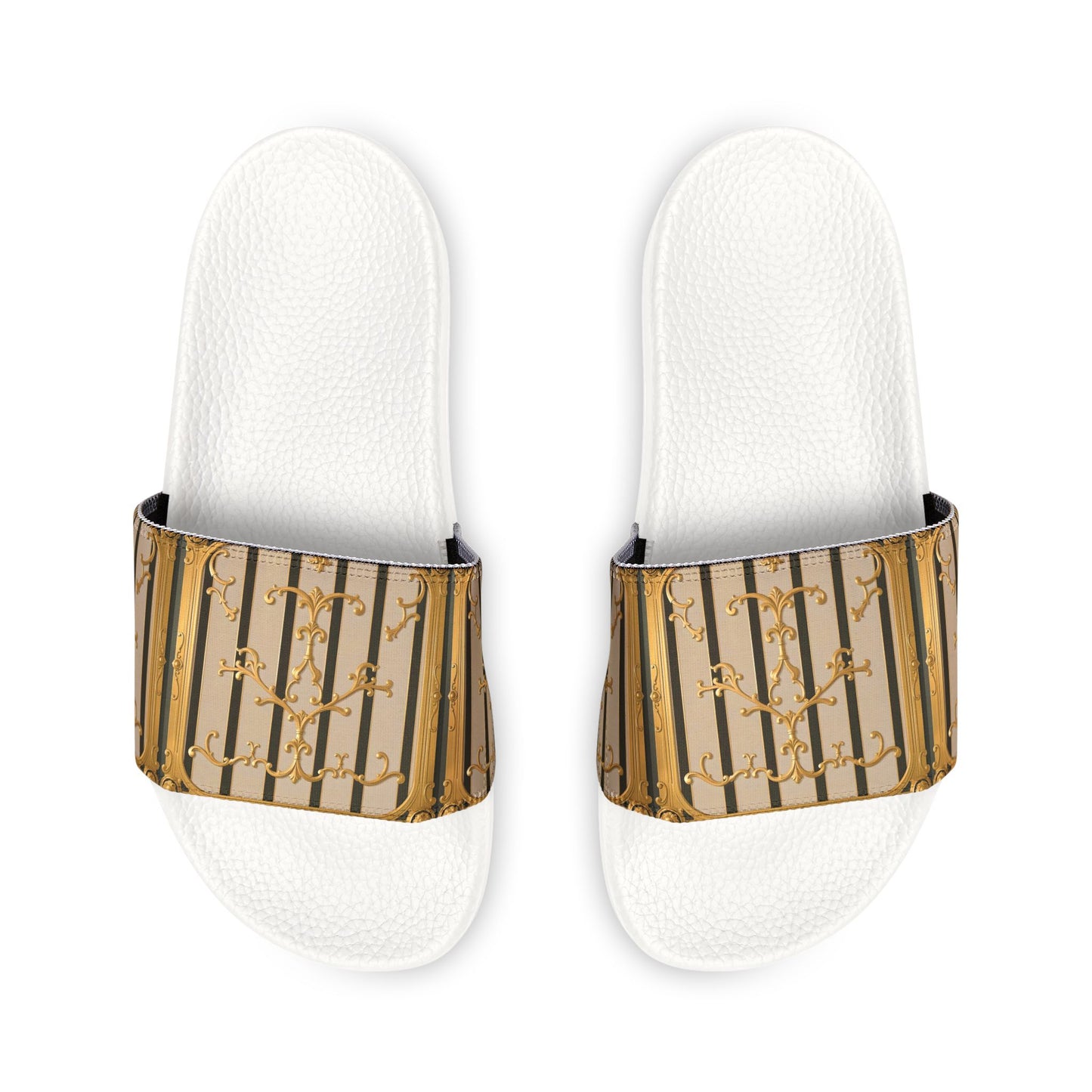 Stylish Women's Removable-Strap Sandals, Summer Footwear, Vacation Slides, Beach Essentials - Beige Striped Gold Rococo