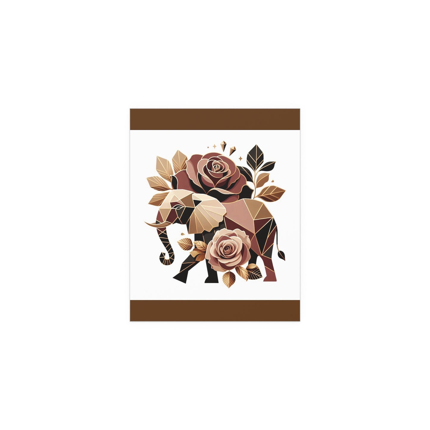 Elegant Floral Silk Poster - Indoor/Outdoor Wall Art for Home Decor - Brown & Gold Elephant & Roses