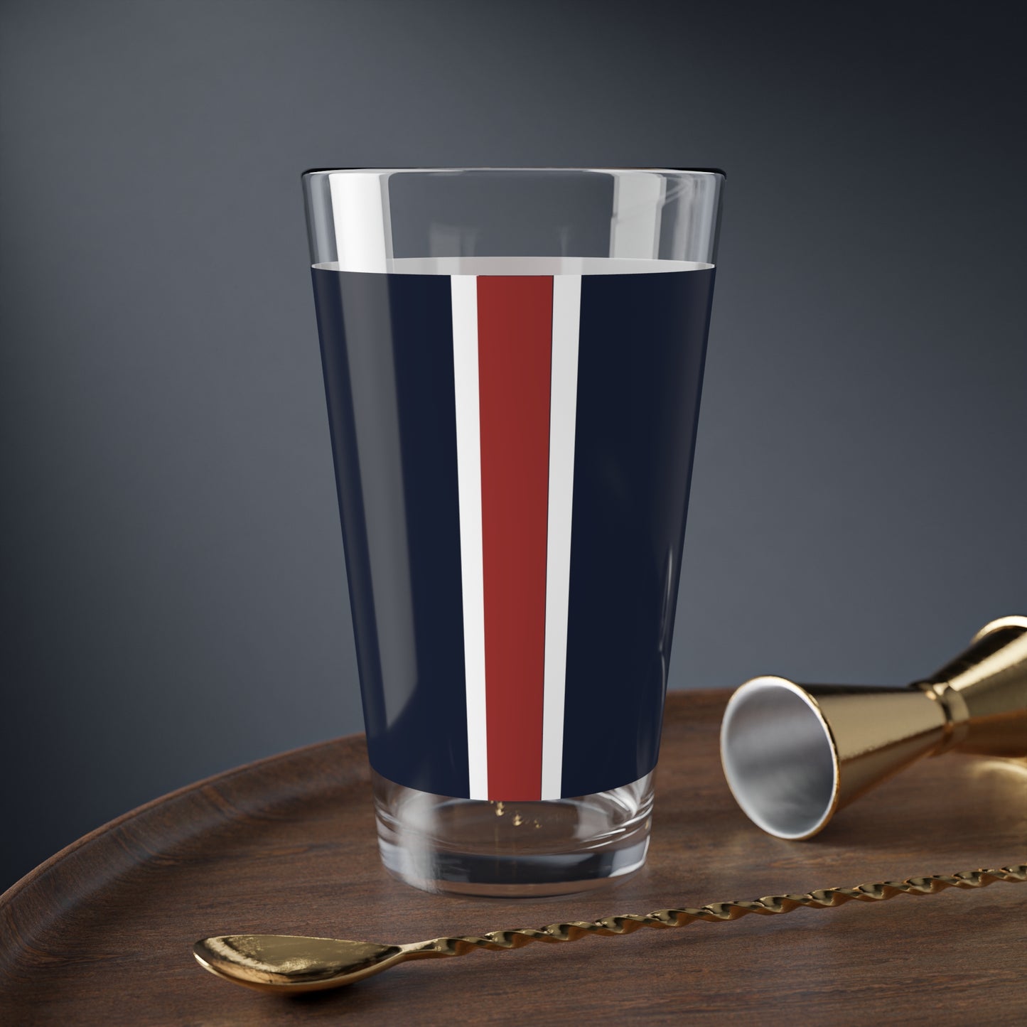 Lunar Midnight & Red-White Striped Stylish Mixing Glass, 16oz Cocktail Mixer, Home Bar Accessory, Unique Gift, Party Essential, Modern Drinkware