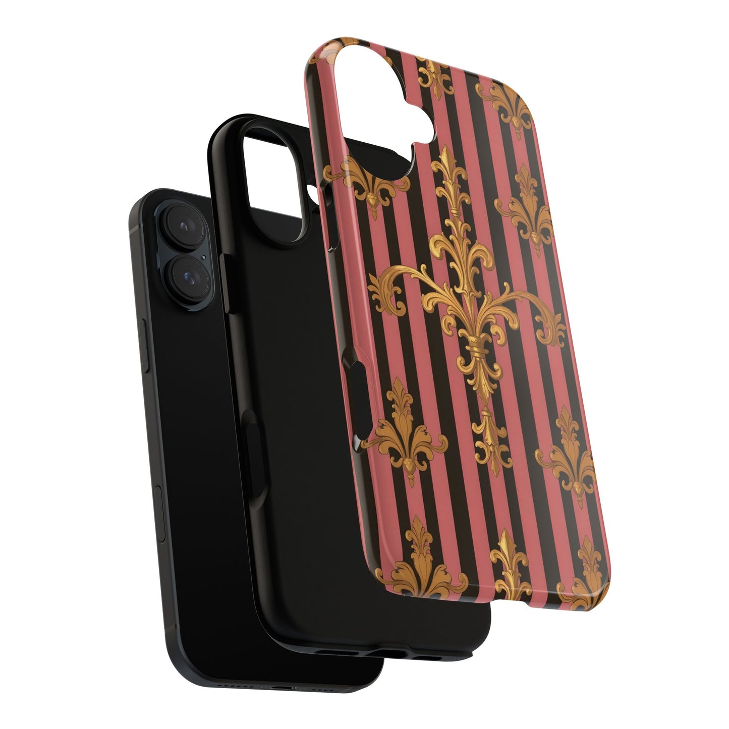 Elegant Floral Motif Phone Case - Tough Cases with Vintage Design - Mauve Striped Gold Damask