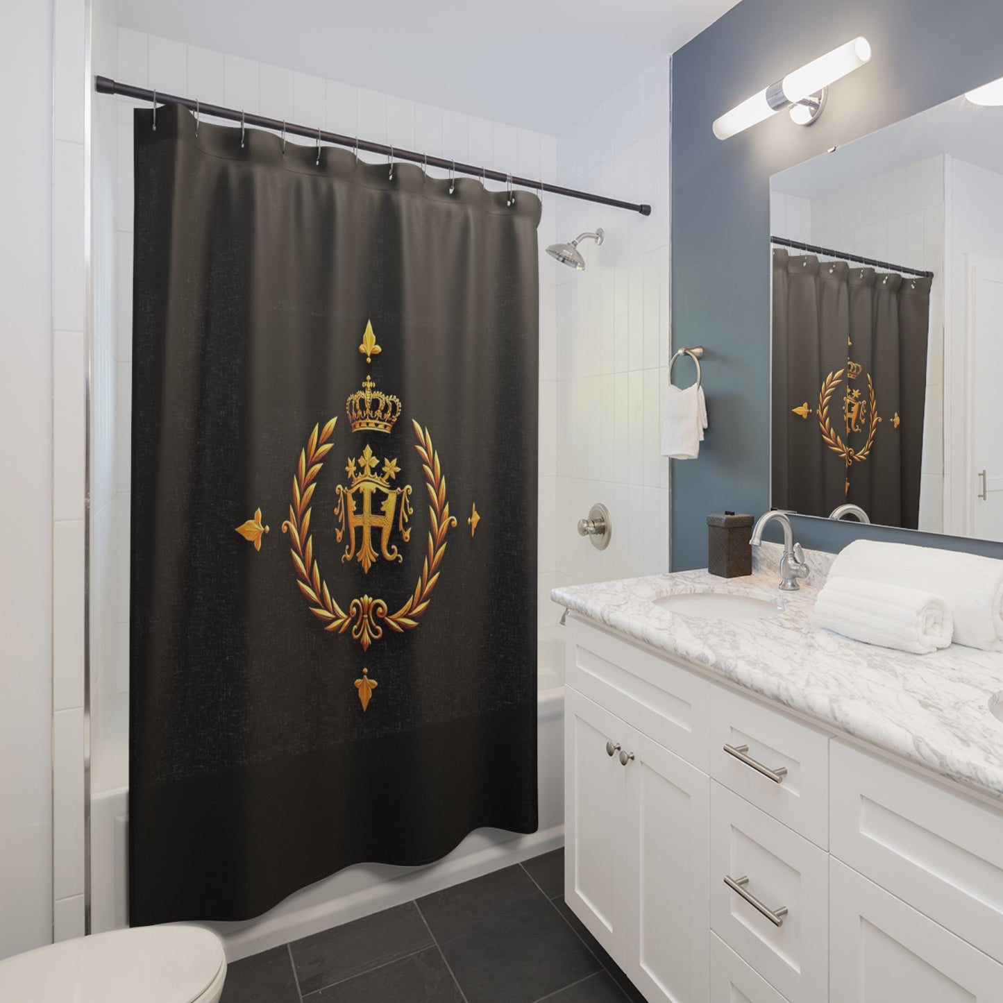 Luxurious Gold Crown Shower Curtain | Elegant Bathroom Decor | Royal Themed Home Accessories, Gift for Housewarming - Gold Crest