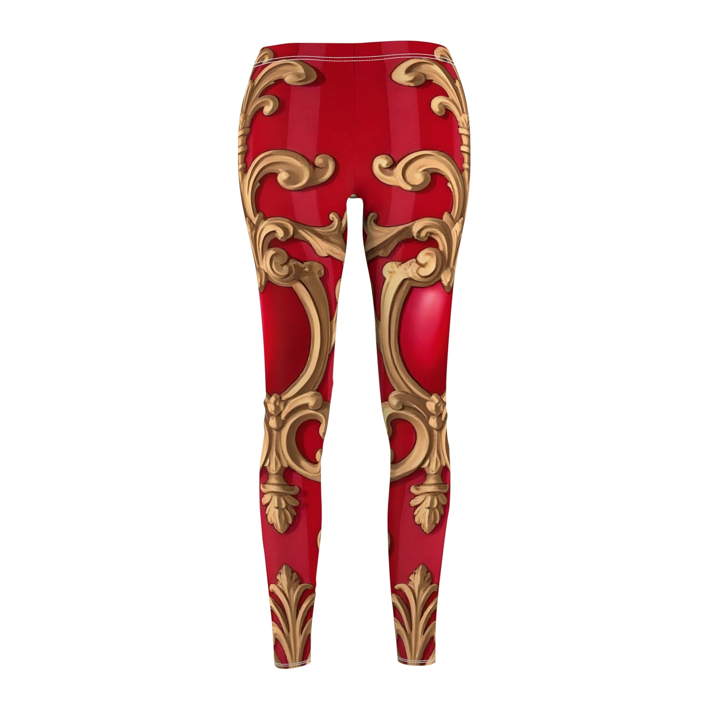 Luxurious Red Gold Baroque Leggings, Stylish Activewear, Trendy Workout Pants, Fashion Leggings, Gift for Her