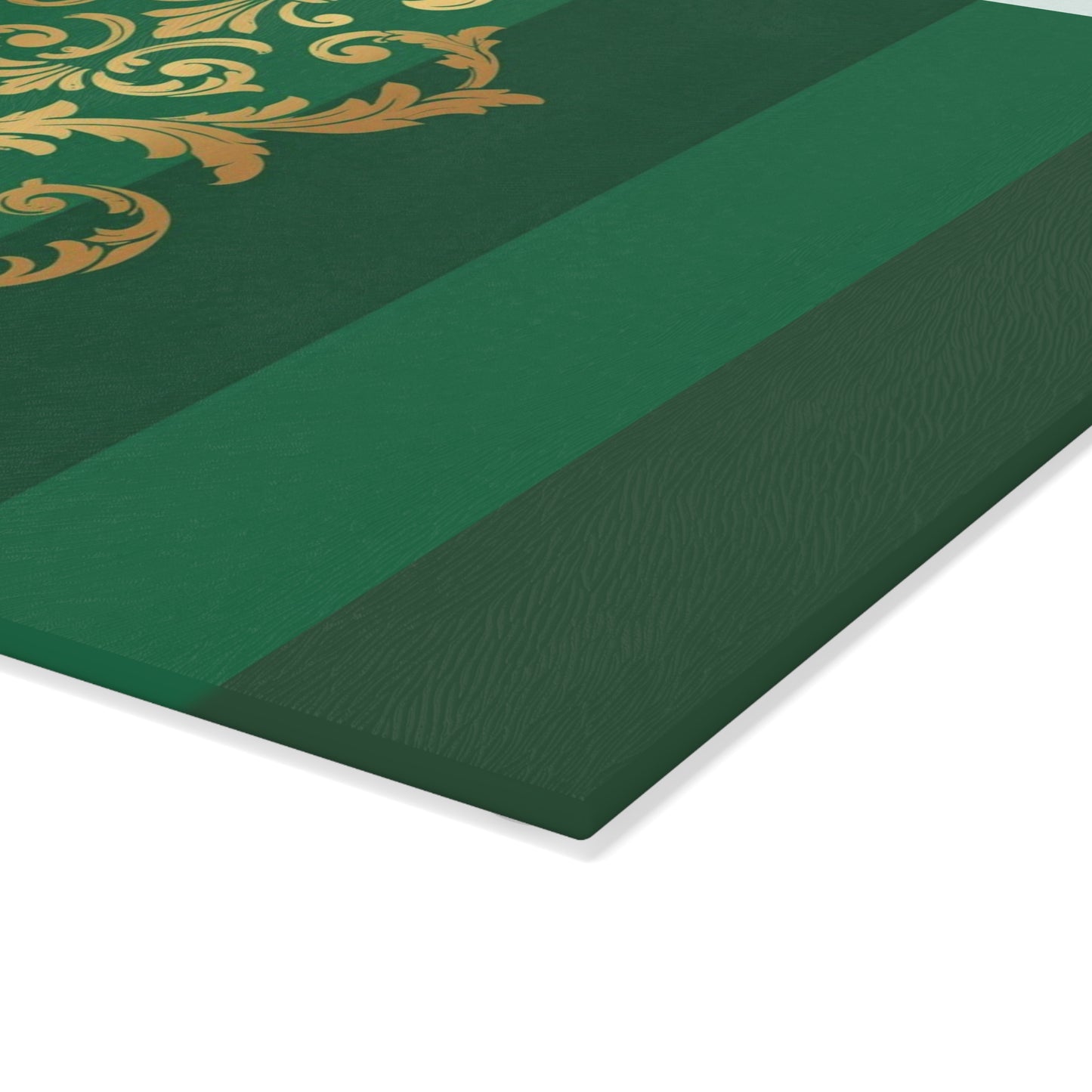 Green Glass Striped Baroque Cutting Board — Green Striped with Gold Baroque Accent