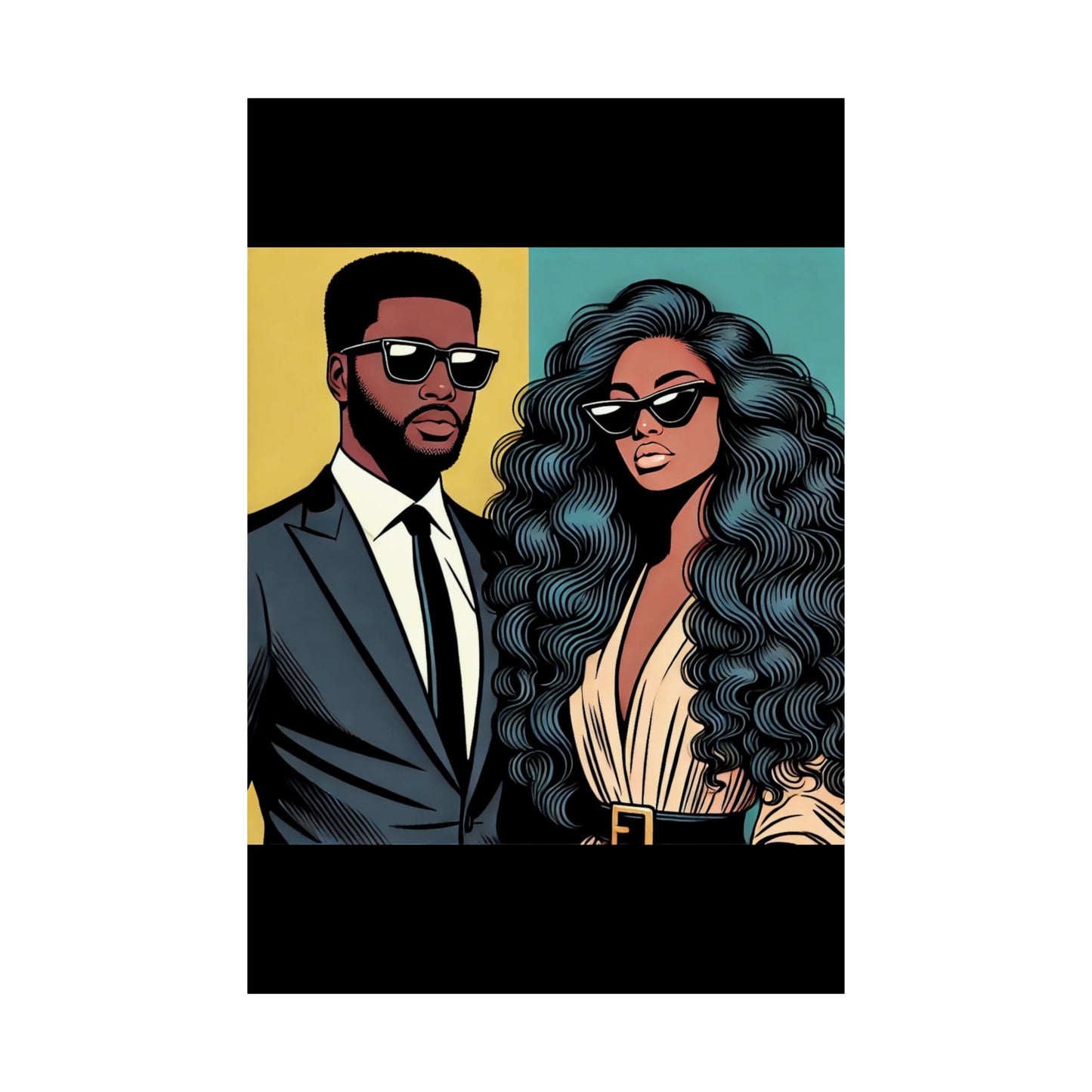 Floral Afro Art Poster - Elegant Matte Vertical Wall Decor - Elegant Couple