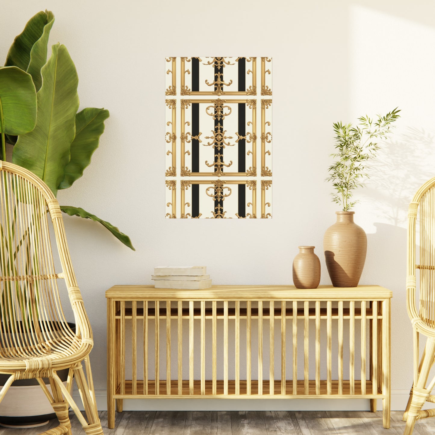 Elegant Foam Board Wall Art, Decorative Display, Home Decor, Office Decor, Visual Boards, Art Displays - Black & White Striped Gold Baroque