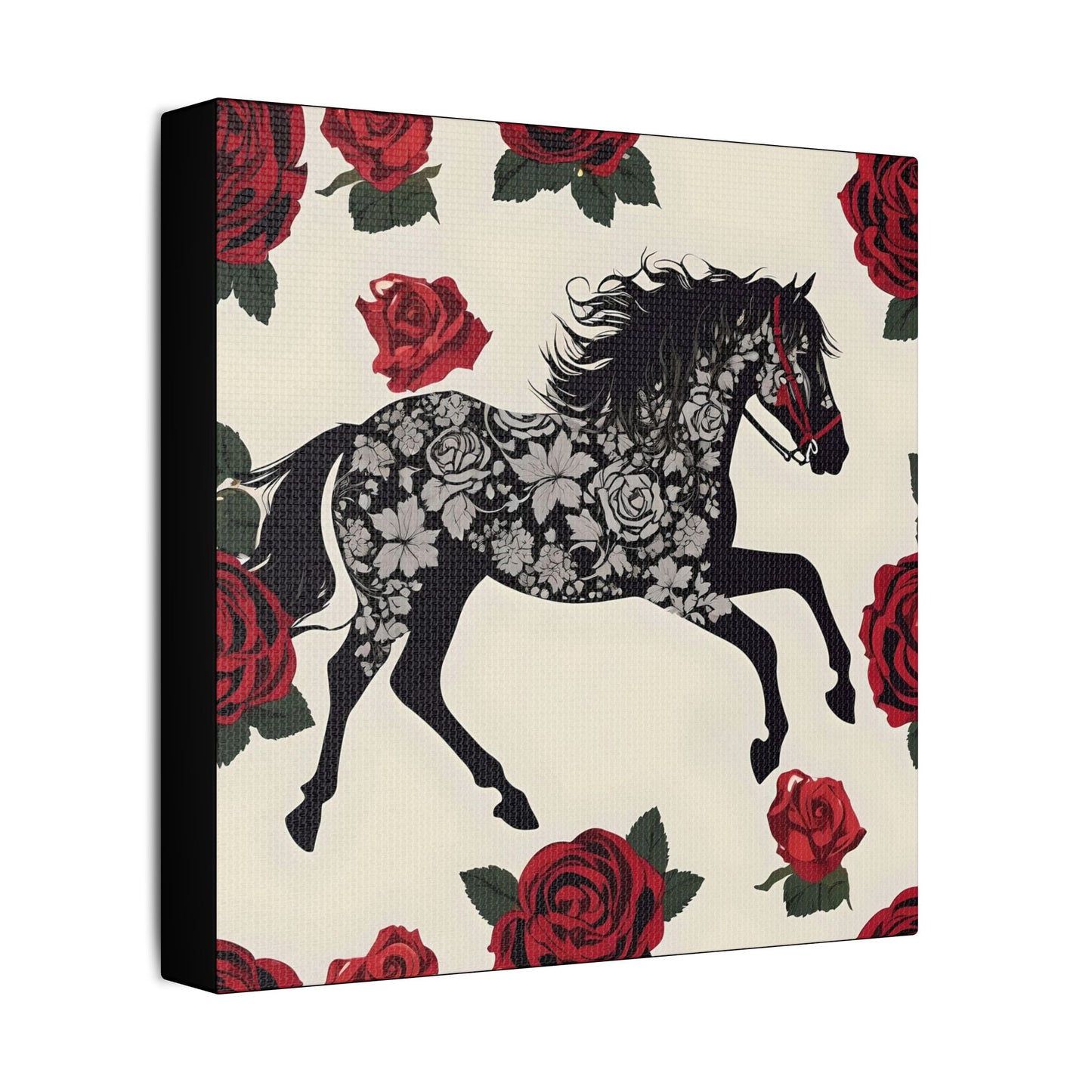 Art Print Canvas, Wall Decor, Satin Stretched Canvas, Equestrian Art, Office Decor, Home Decor - Horse & Roses