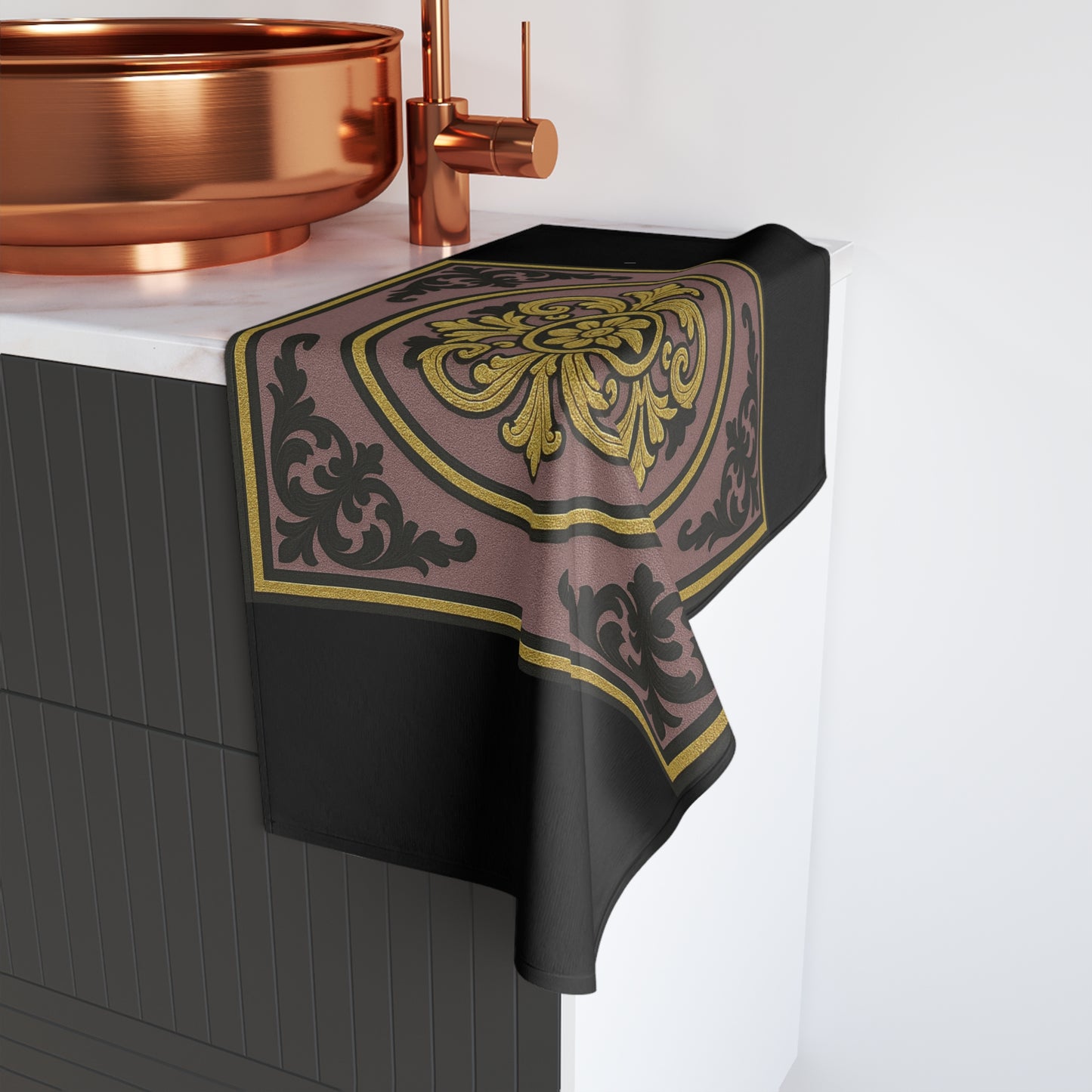 Elegant Gilded Mauve With Gold-Black Baroque Decorative Hand Towel, Luxury Bathroom Accessory, Kitchen Decor, Gift for Her, Home Essentials