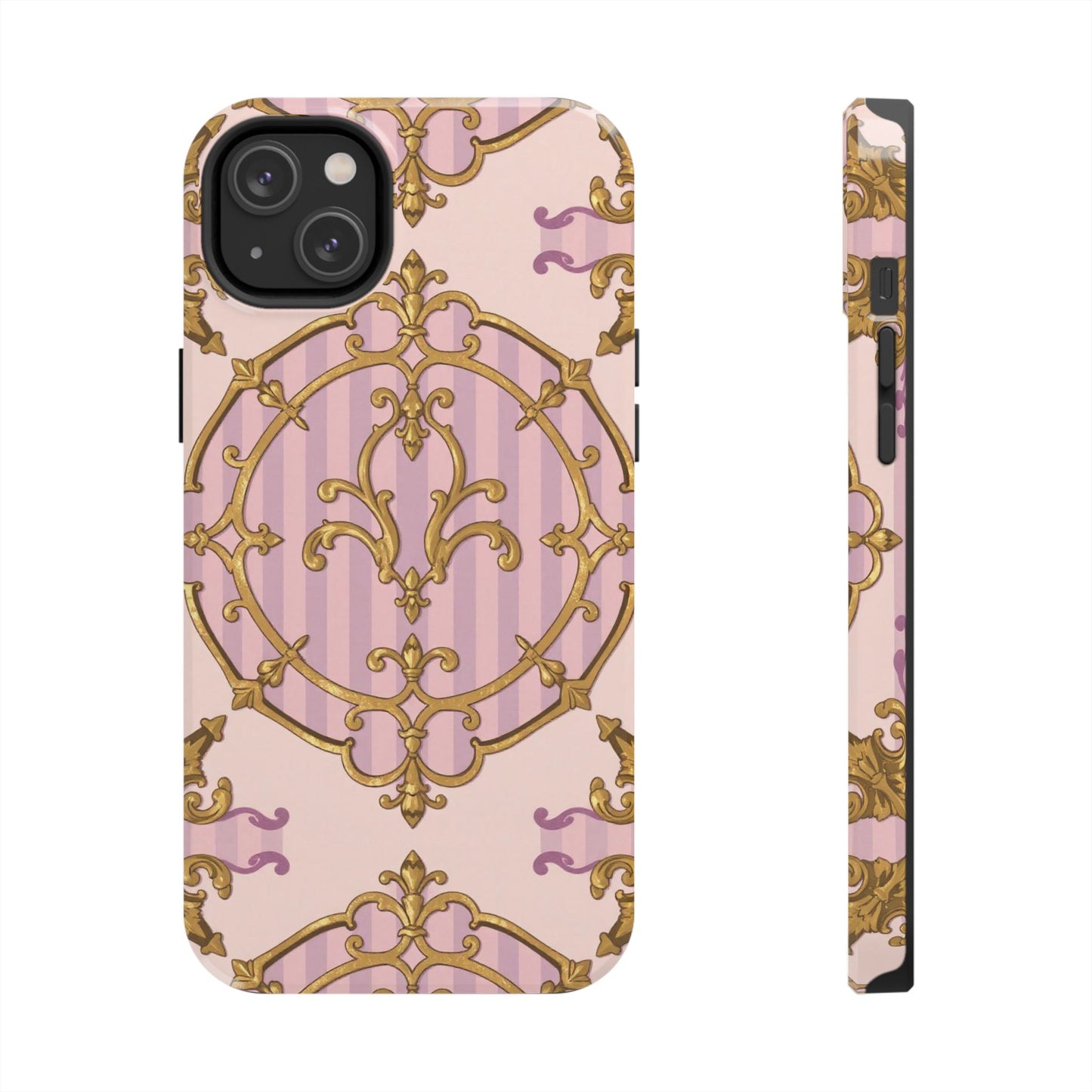 Elegant Vintage Phone Case, Tough Phone Case, Lavender & Alabaster Striped Gold Baroque Phone Cover, Stylish Phone Protector, Gift for Her