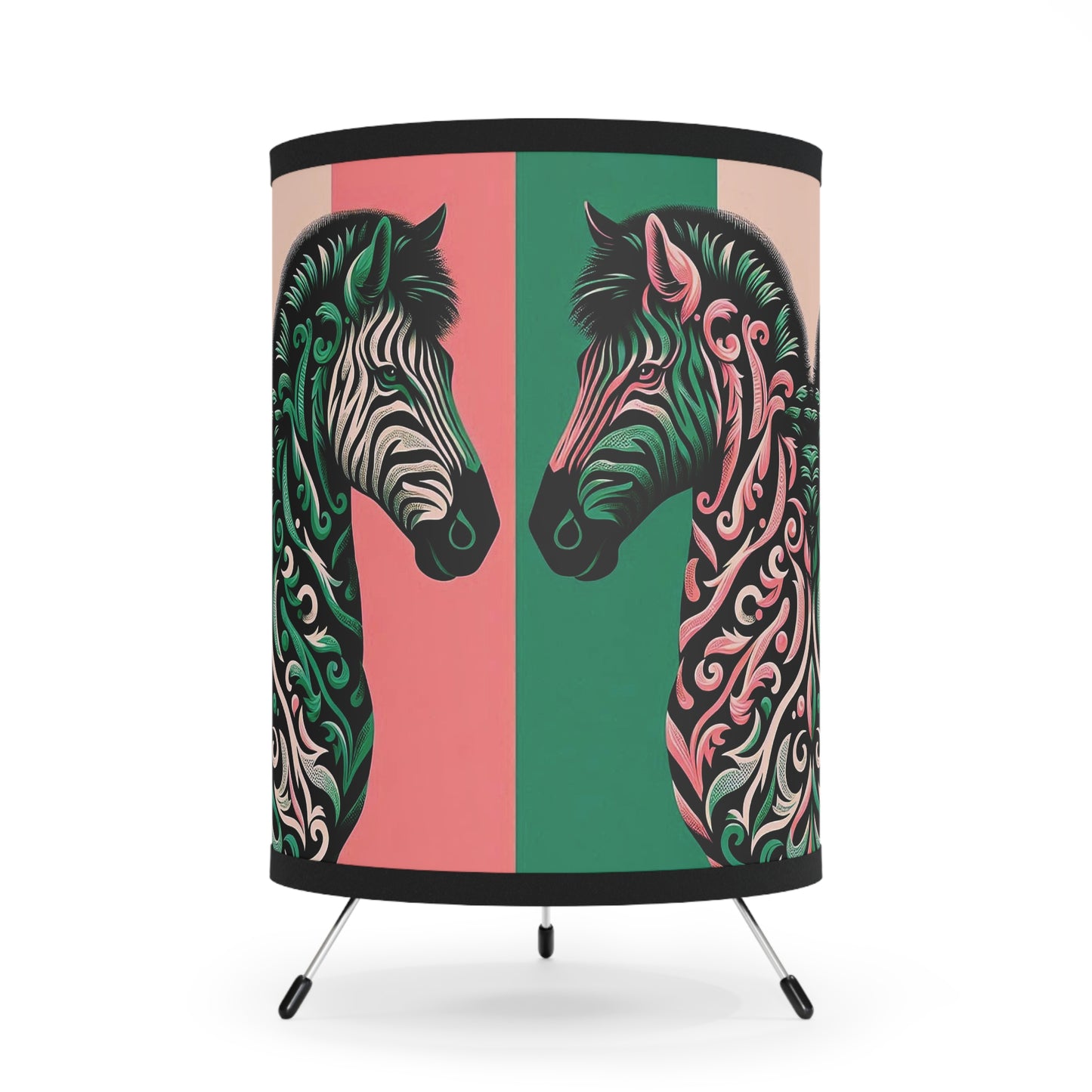 Tripod Lamp - Elegant Vintage Floral Print Home Accent - Elegant Pink & Green Zebra Damask Design