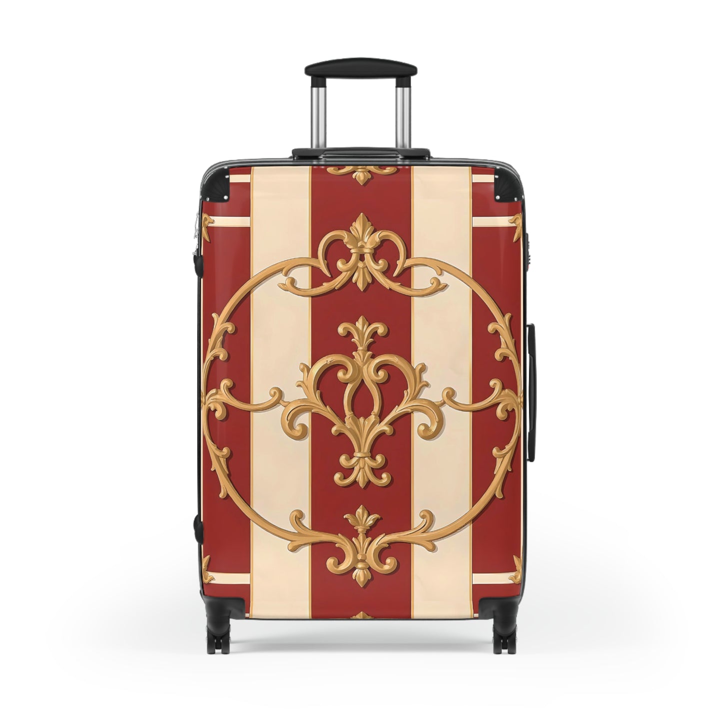Elegant Travel Suitcase with Vintage Alabaster & Dusk Orange Striped Baroque Design