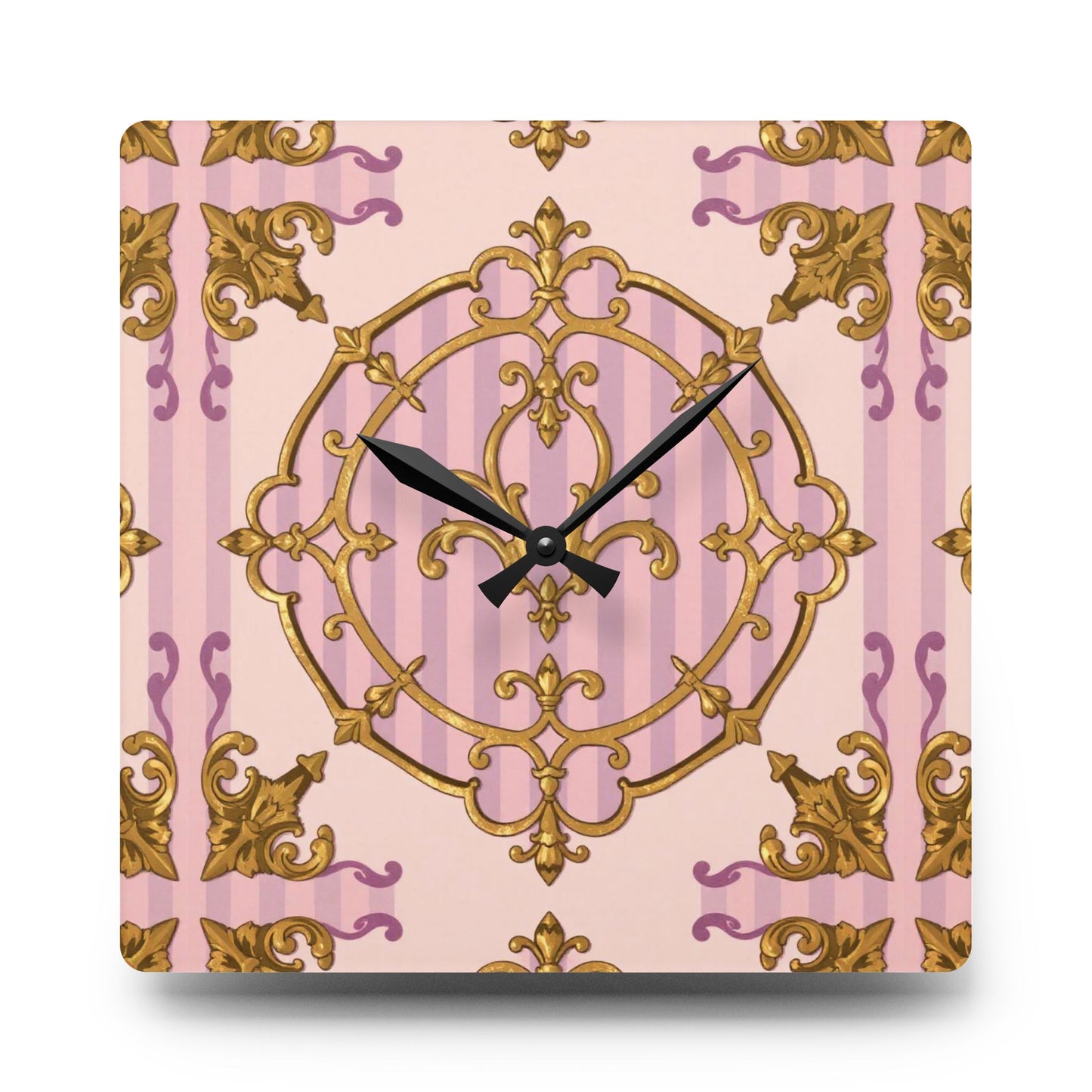 Elegant Vintage Lavender & Alabaster Striped Gold Baroque Acrylic Wall Clock, Chic Wall Art, Gift for Her, Stylish Living Room Accessory