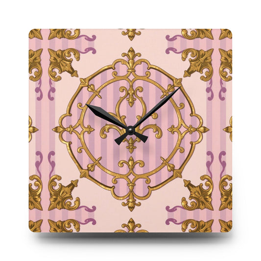 Elegant Vintage Lavender & Alabaster Striped Gold Baroque Acrylic Wall Clock, Chic Wall Art, Gift for Her, Stylish Living Room Accessory
