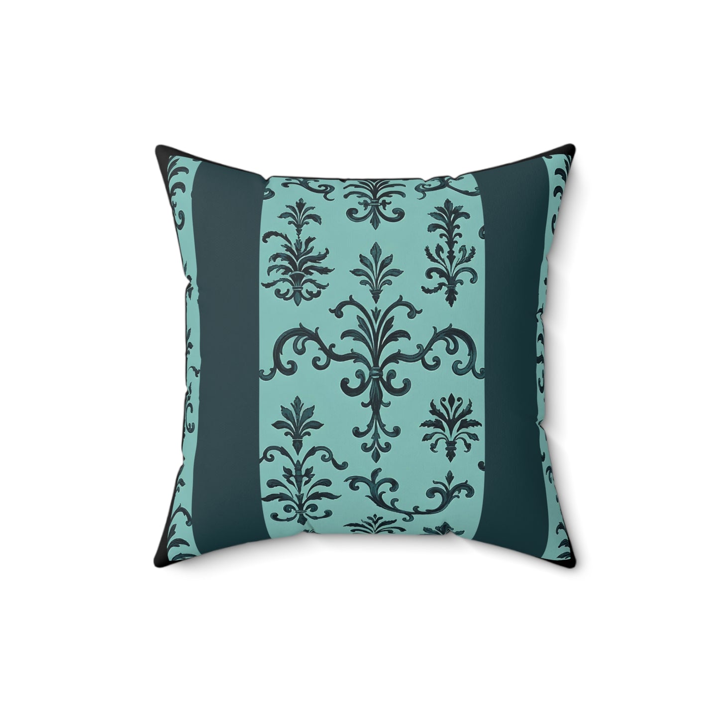 Elegant Faux Suede Square Pillow - Boho Home Decor, Cozy Living Room Cushion, Decorative Throw Pillow - Teal Striped Rococo