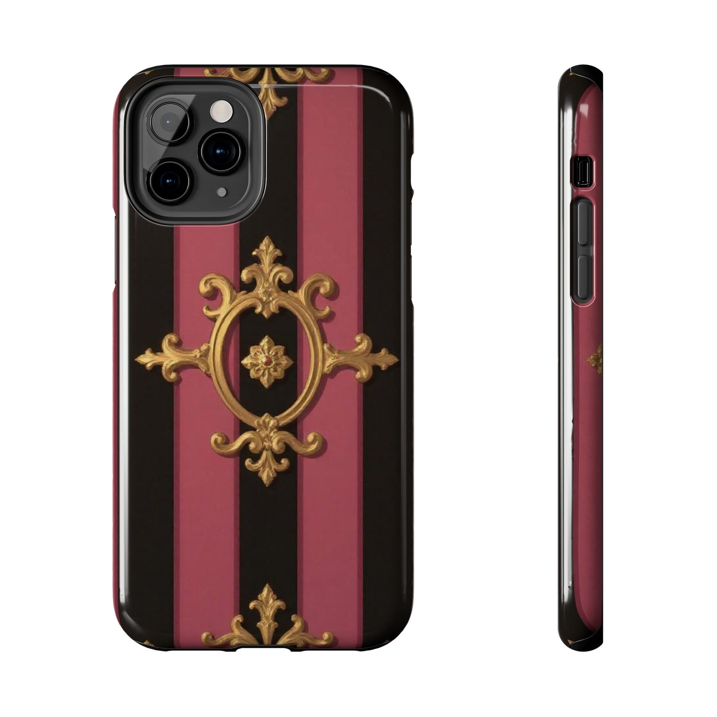 Elegant Black & Mauve Striped Gold Baroque Tough Phone Cases, Luxe Phone Covers, Fashionable Mobile Cases, Gift for Her, Holiday Phone Accessories