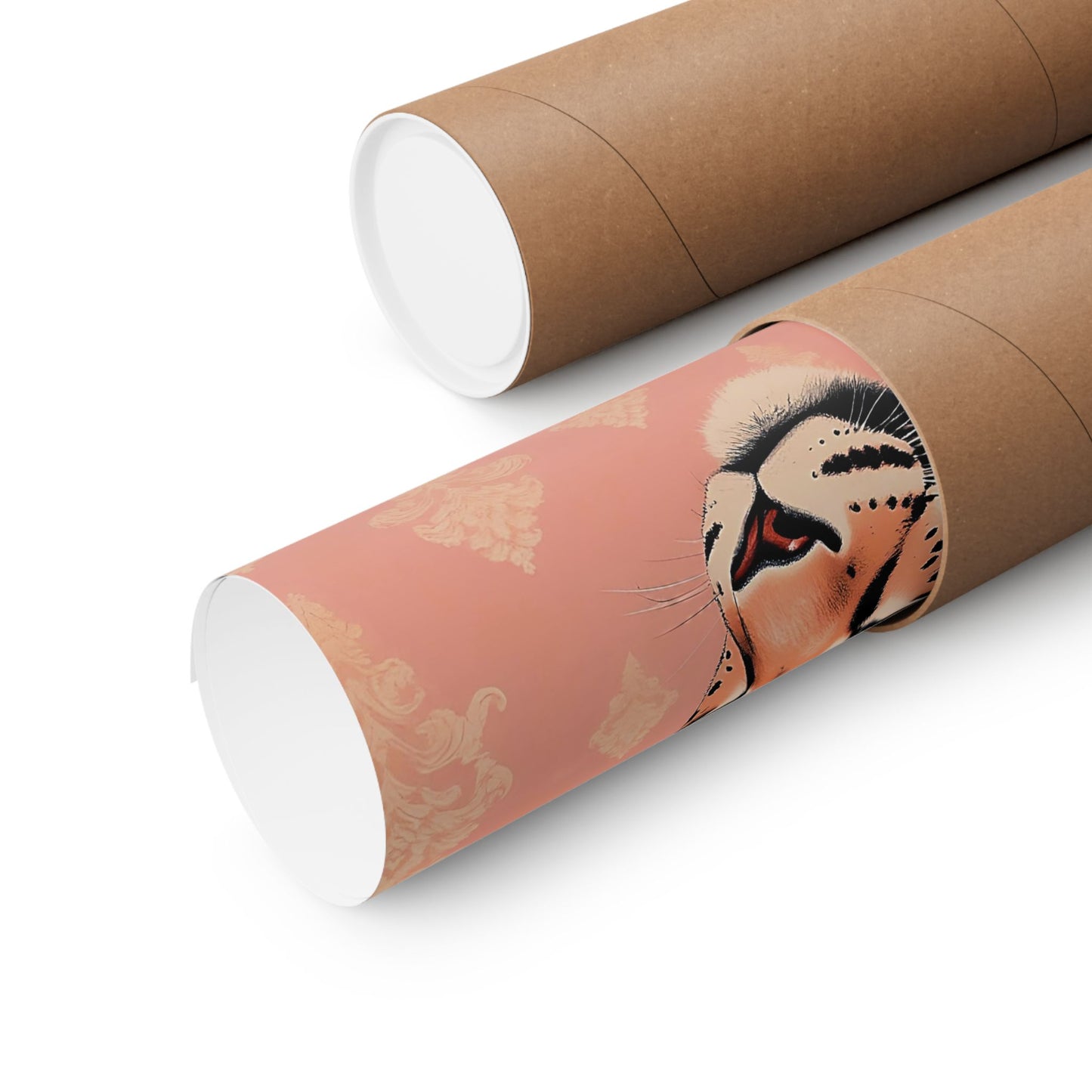 Floral Motif Art Poster - Elegant Matte Vertical Wall Decor - Peach Leopard & Damask