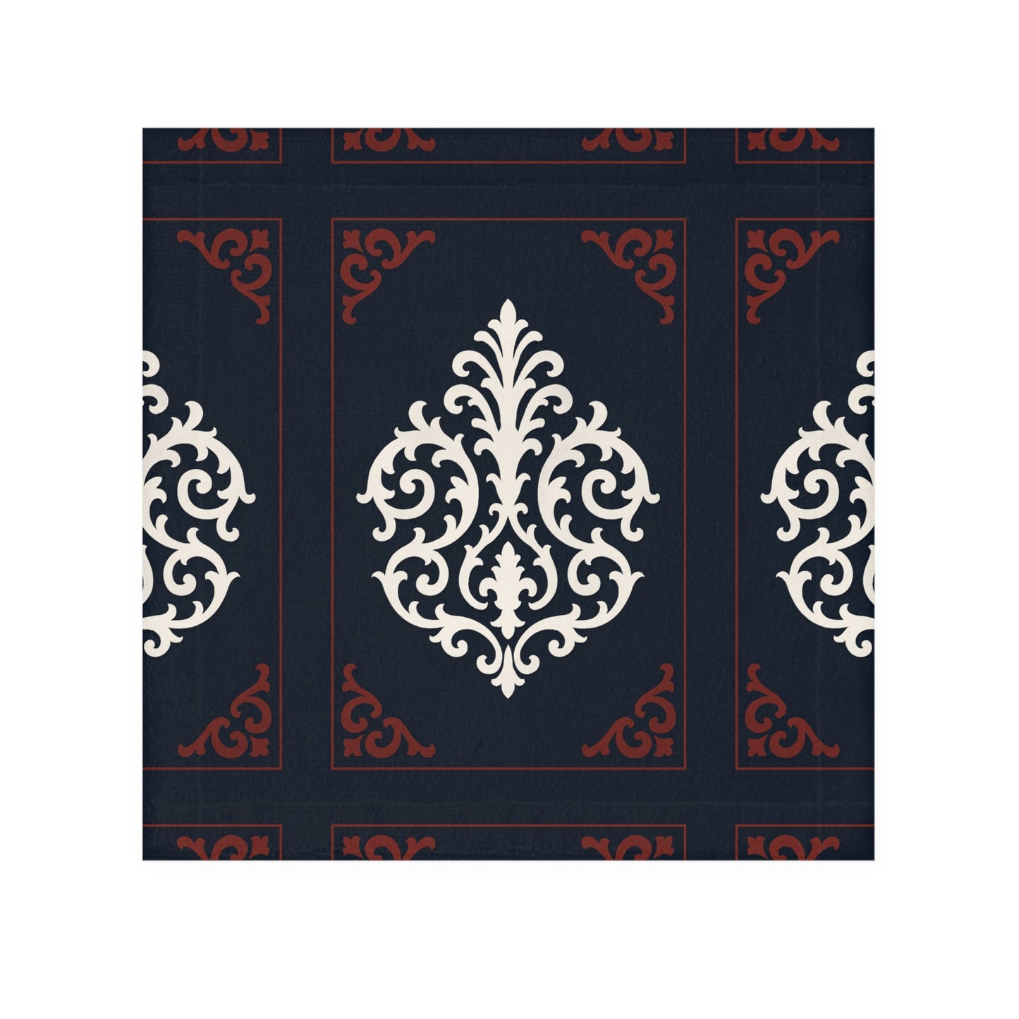 Dusk Blue-Maroon & White Baroque Face Towel — Dusk Blue & White Decorative Hand Towel