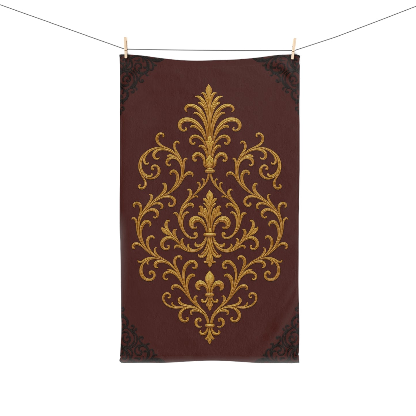 Dusk Burgundy-Black & Gold Baroque Hand Towel — Burgundy Victorian Bathroom Accent