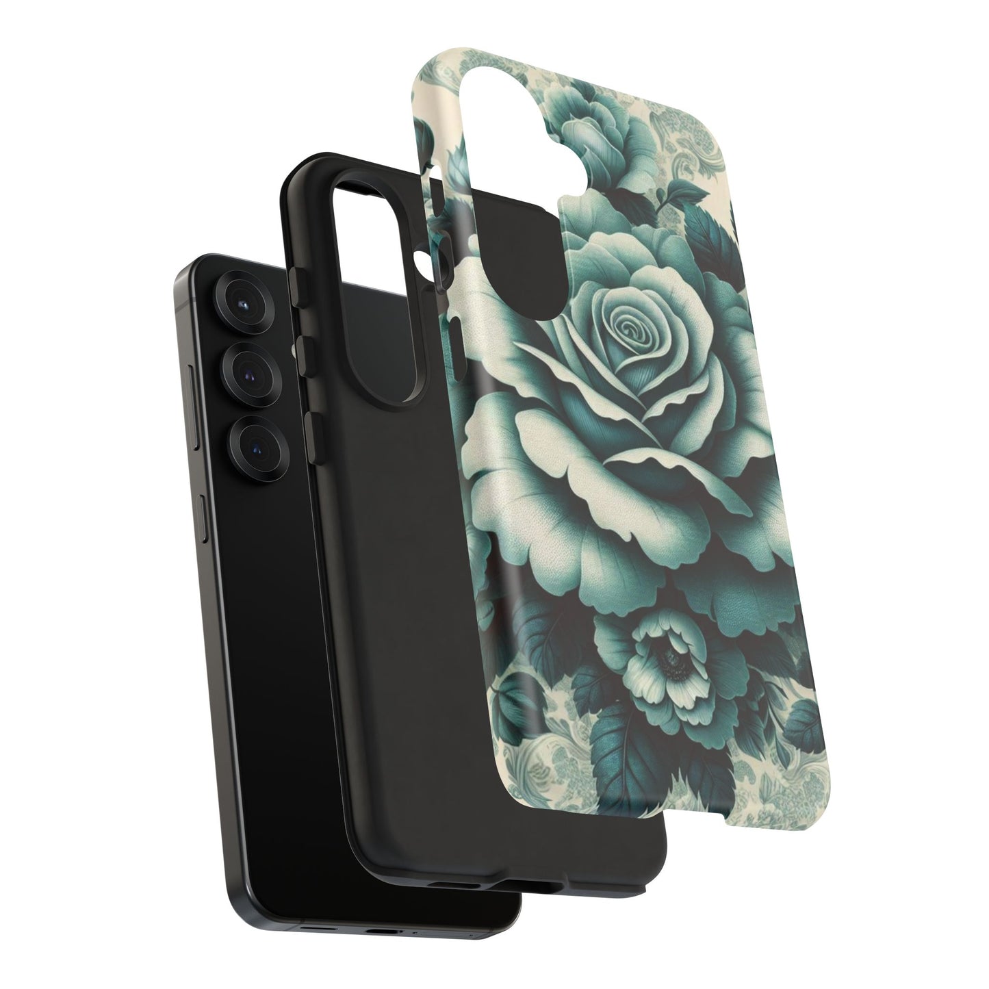 Elegant Floral Motif Phone Case - Tough Cases with Vintage Design - Teal Roses & Damask