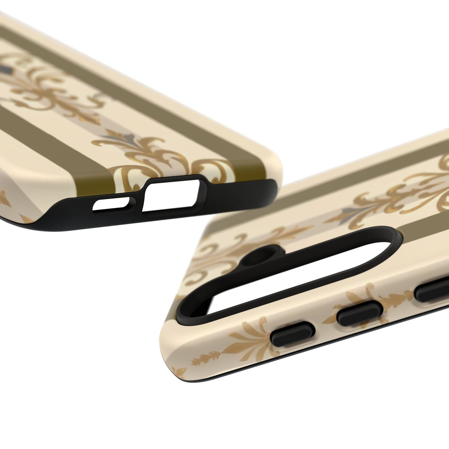 Elegant Floral Motif Phone Case - Tough Cases with Vintage Design - Olive Striped Gold Damask