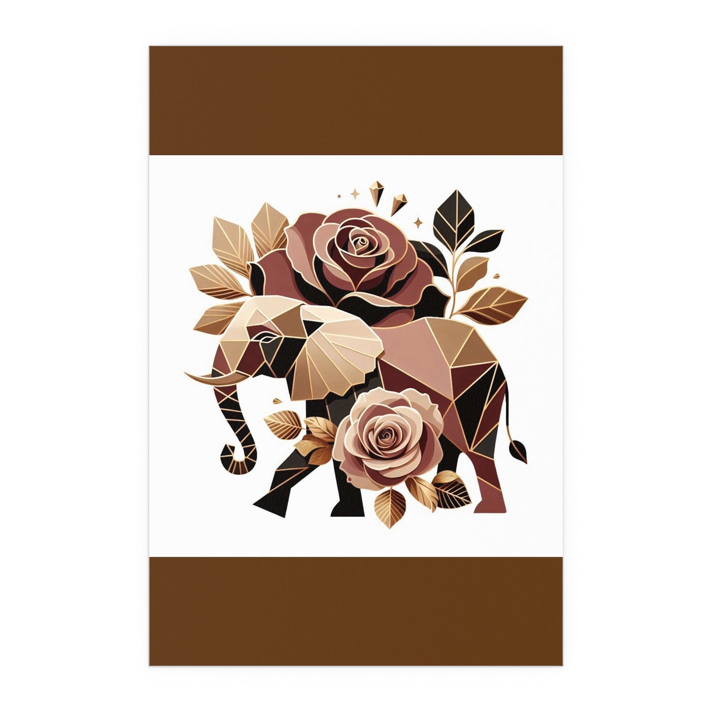 Elegant Floral Silk Poster - Indoor/Outdoor Wall Art for Home Decor - Brown & Gold Elephant & Roses