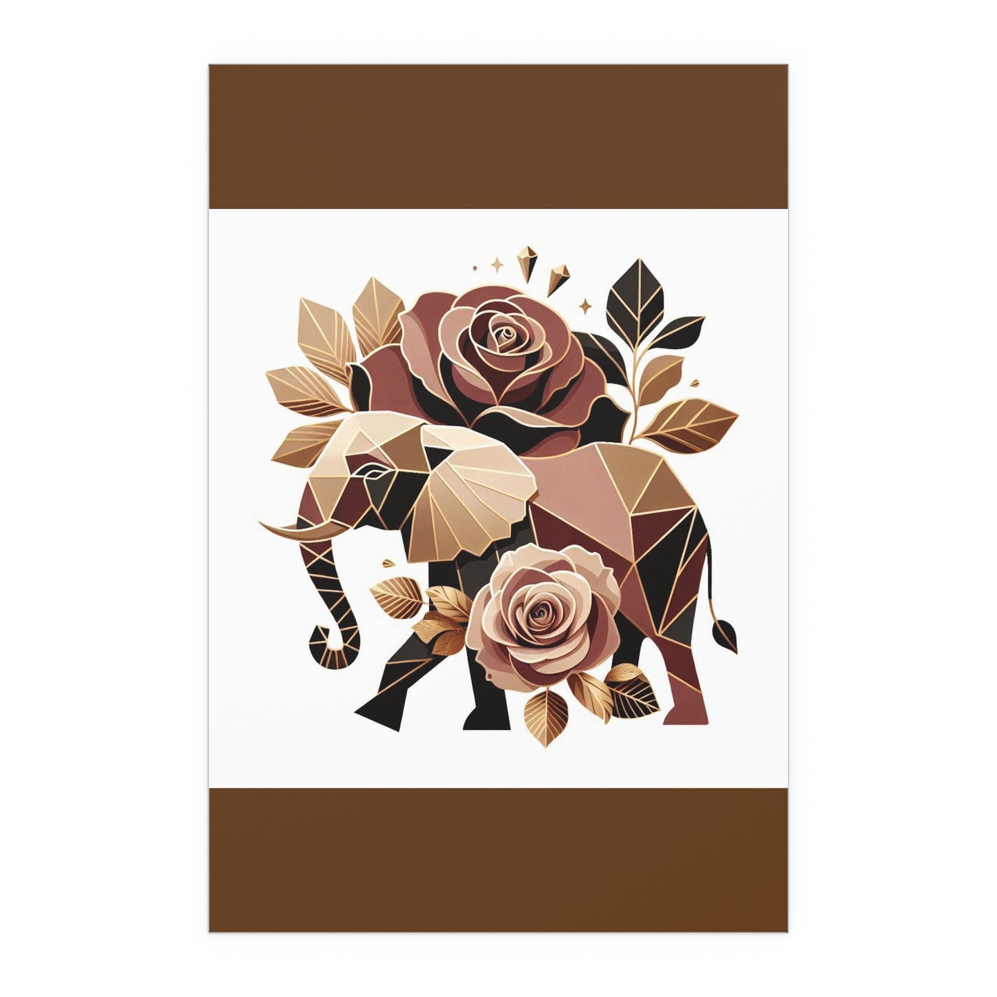 Elegant Floral Silk Poster - Indoor/Outdoor Wall Art for Home Decor - Brown & Gold Elephant & Roses