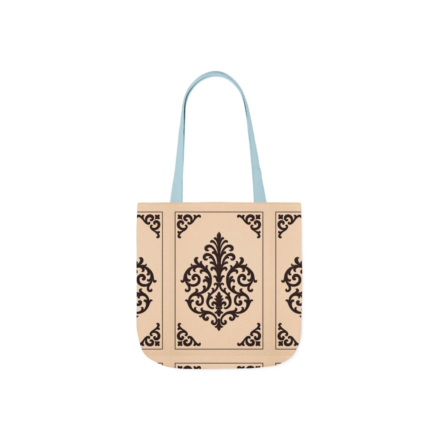 Almond-Beige & Brown Baroque Canvas Tote Bag — Elegant Vintage Pattern Beach & Market Bag