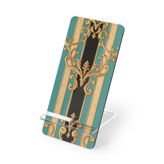 Elegant Black, Tan & Ocean Green Striped Gold Baroque Vintage Smartphone Display Stand, Phone Holder, Home Office Decor, Stylish Gift for Her
