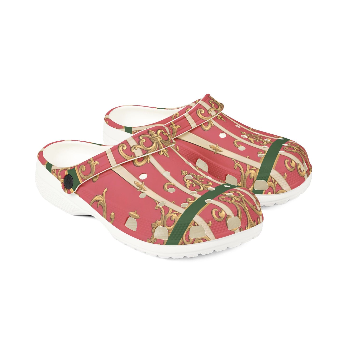 Chic Green Border Pink Striped Baroque EVA Foam Clogs - Stylish Garden Footwear, Comfortable Slippers, Perfect for Summer