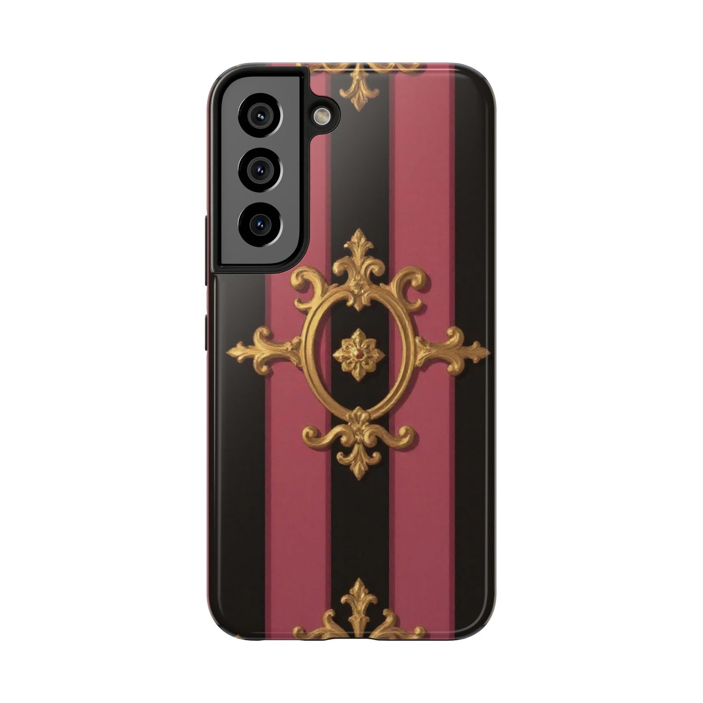 Elegant Black & Mauve Striped Gold Baroque Tough Phone Cases, Luxe Phone Covers, Fashionable Mobile Cases, Gift for Her, Holiday Phone Accessories