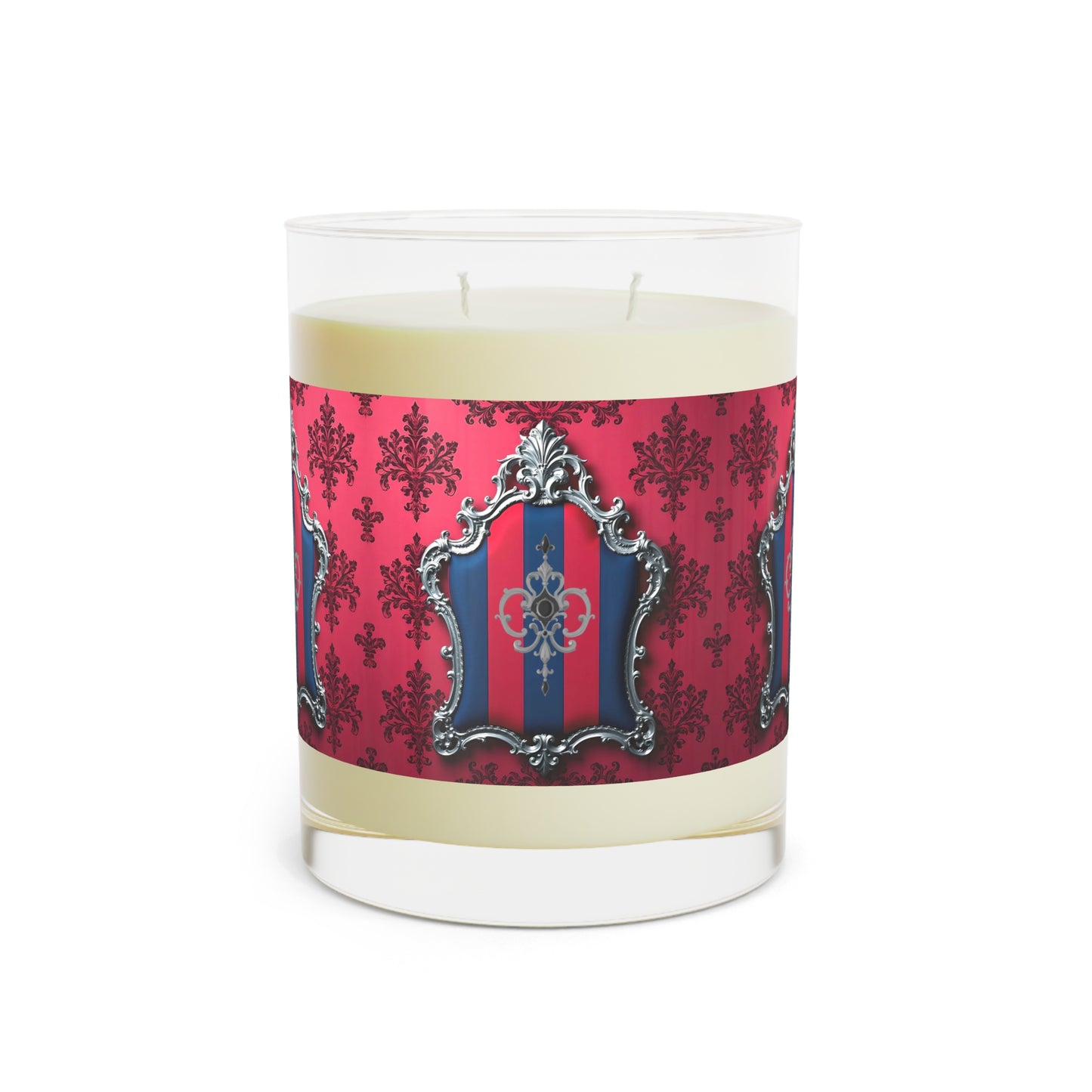 Elegant Floral Scented Candle - Romantic Gifts for Home, Candlelight Dinner, Decorative Aromatherapy, Wedding Favors - Blue & Red Striped Silver Crest