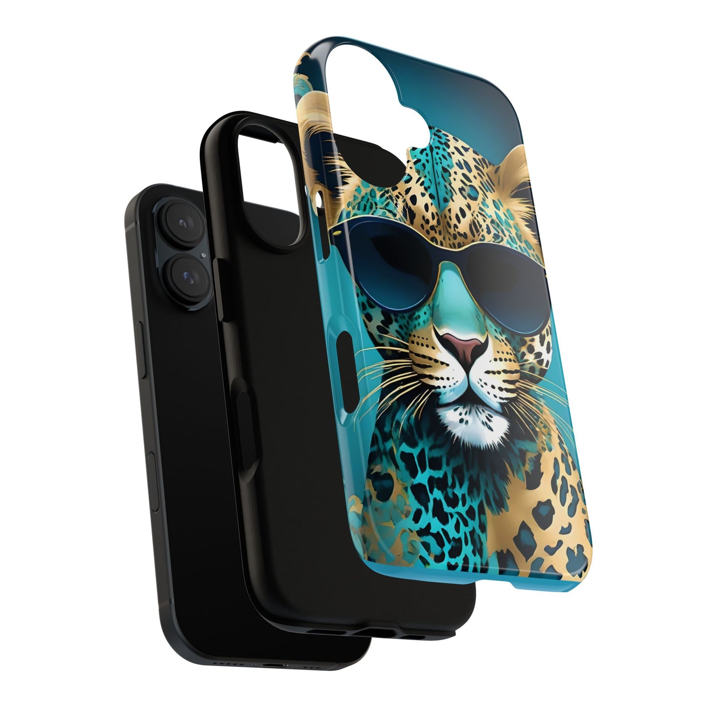 Phone Case - Aqua & Gold Leopard In Sunglasses Design